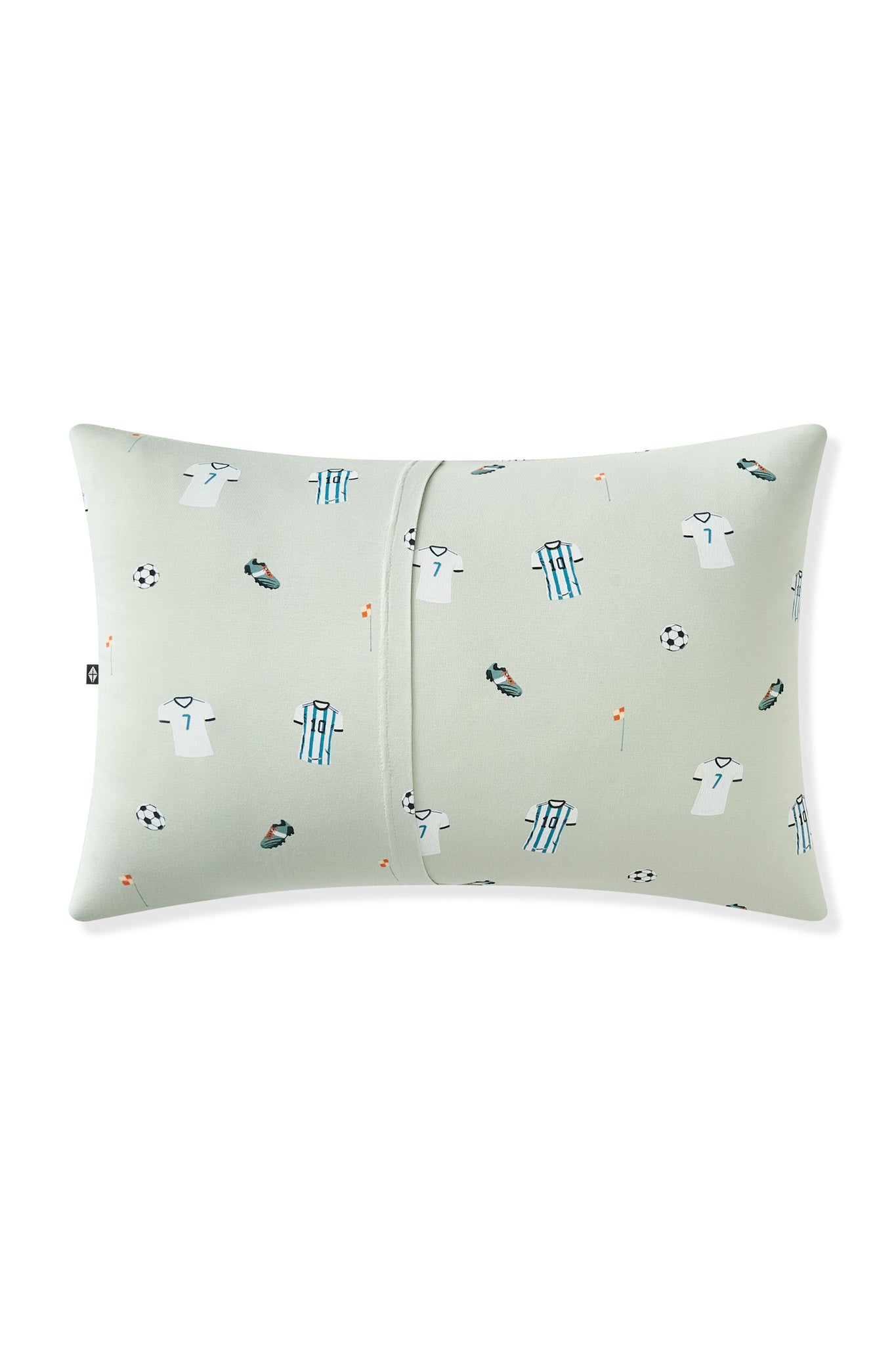 Back side of Toddler Pillowcase in Soccer print on white background