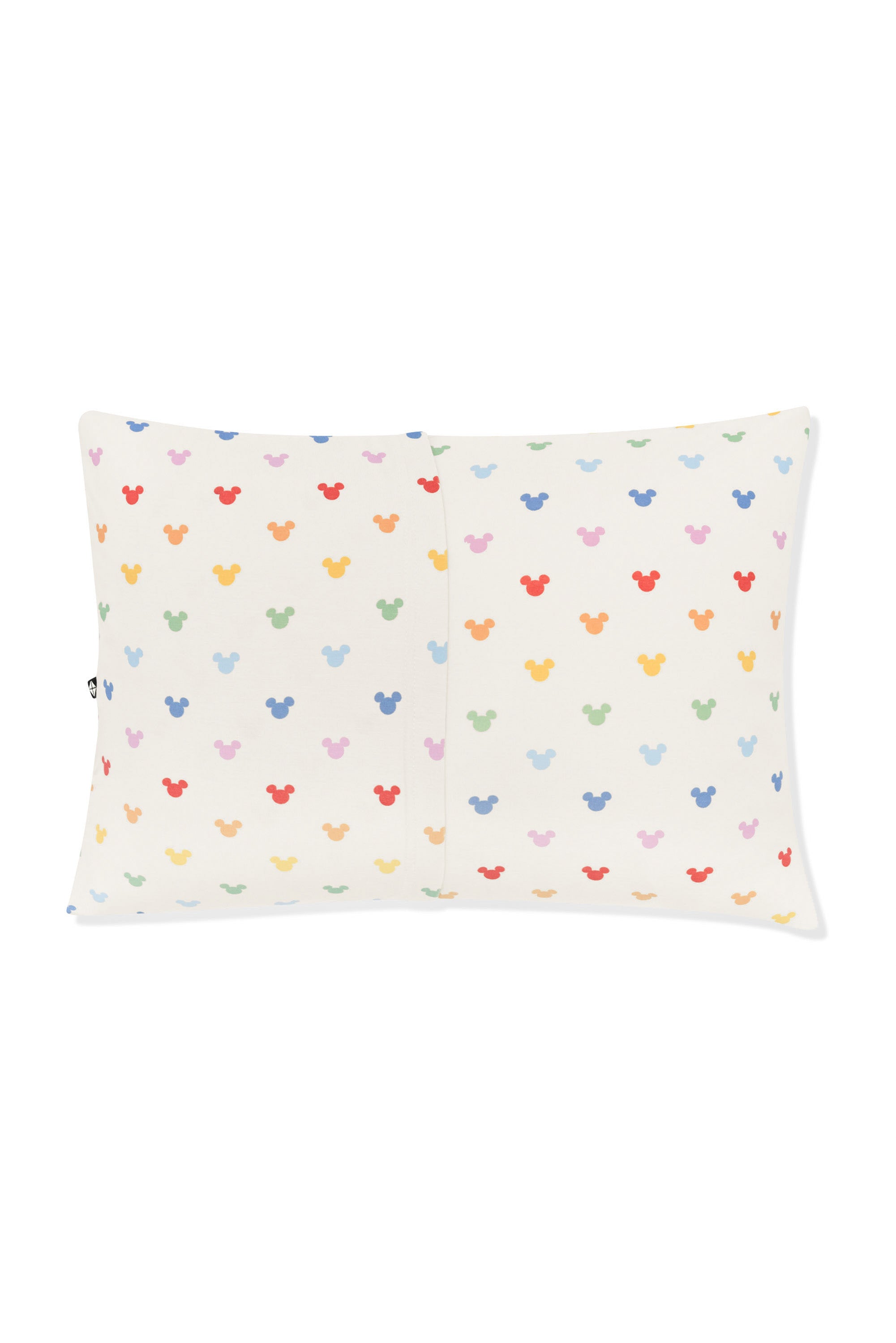 Back side of Toddler Pillowcase in Pastel Mickey Mouse pattern on an oat background
