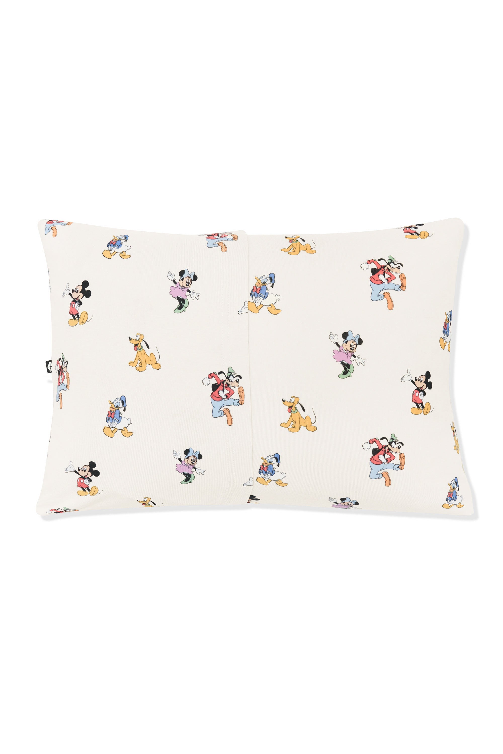 Back side of Toddler Pillowcase in Mickey Mouse and Friends print on an oat background