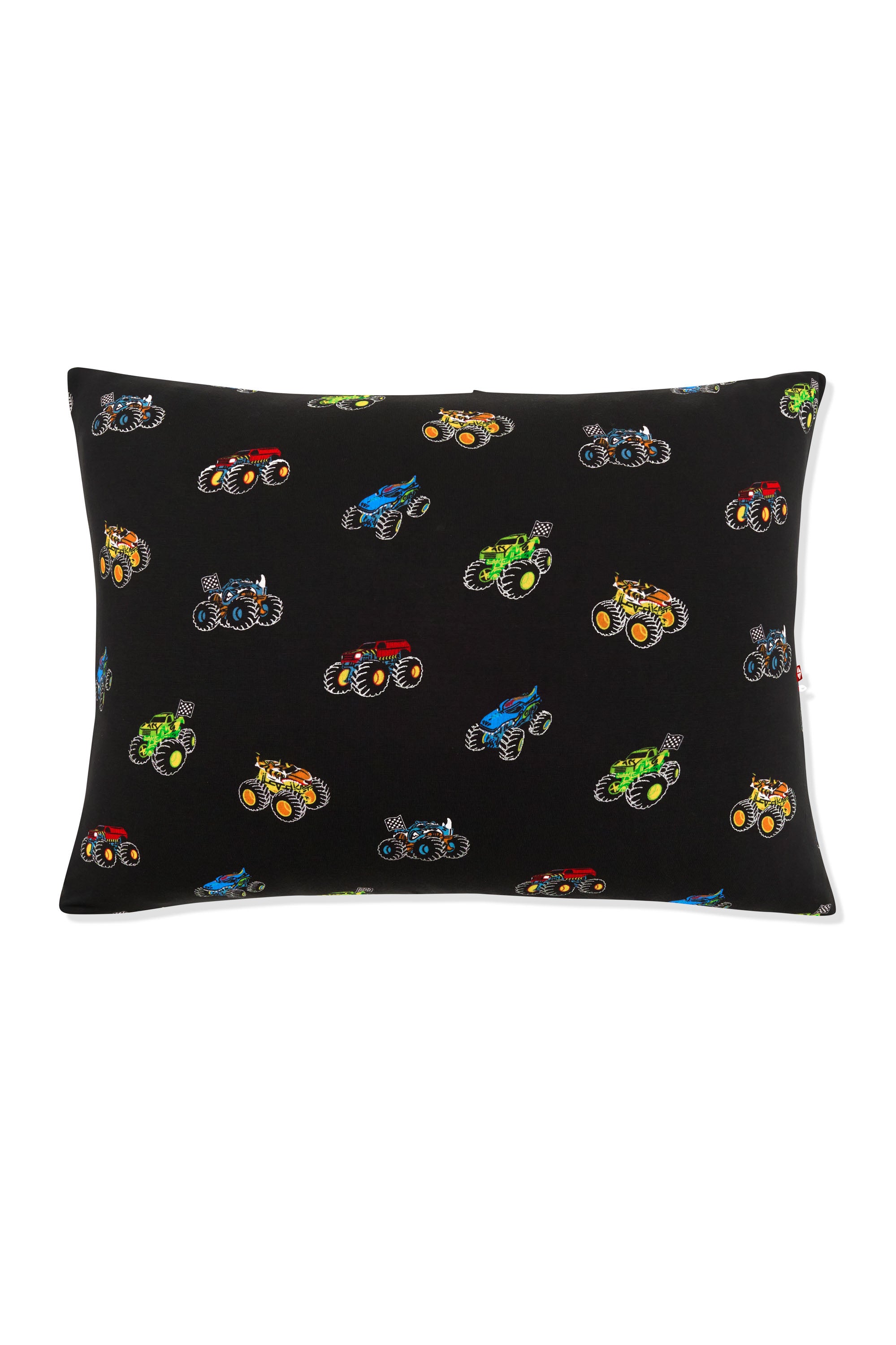 Toddler Pillowcase in Monster Truck print on white background