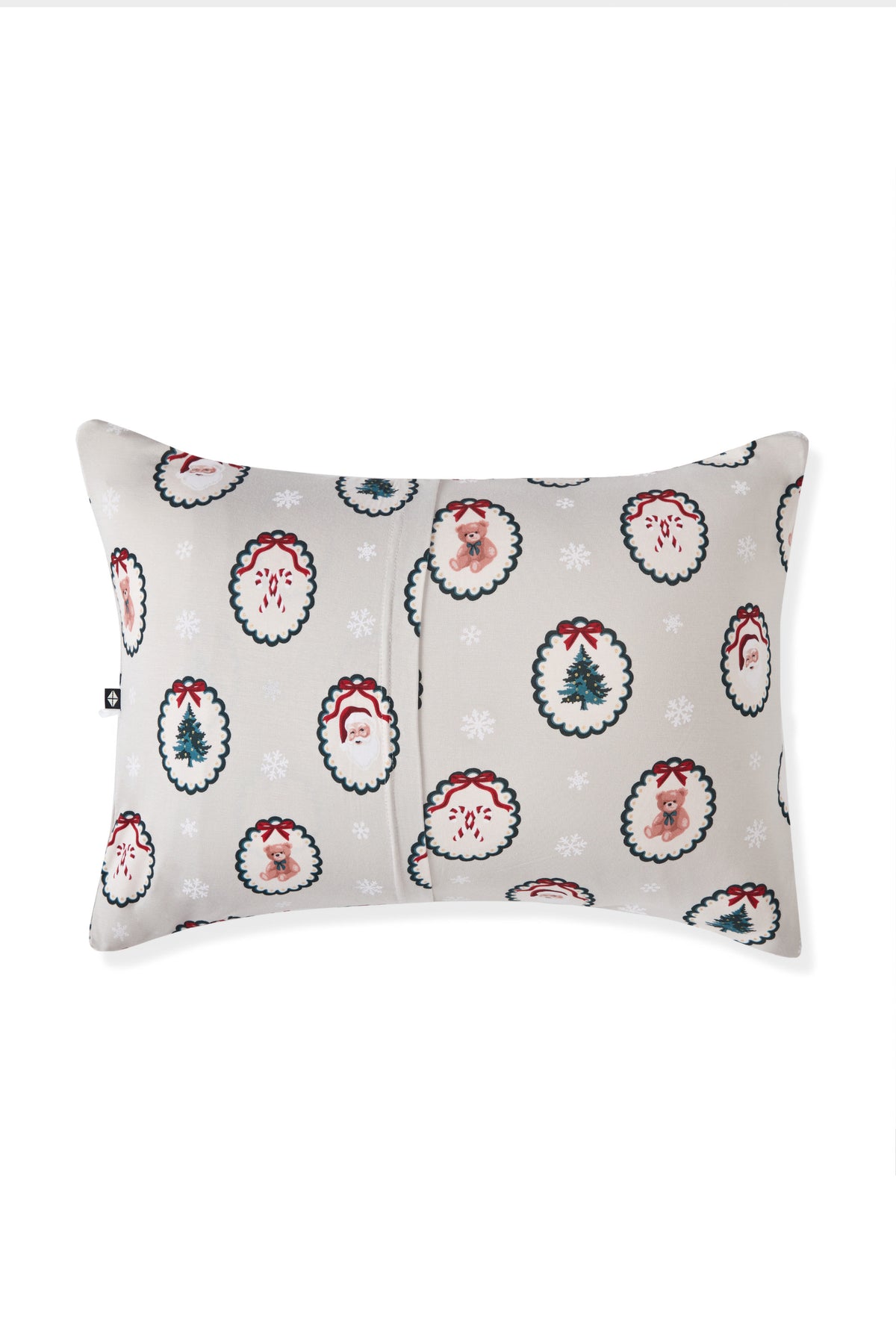 Back side of Toddler Pillowcase in Holiday Medallion print on a white background