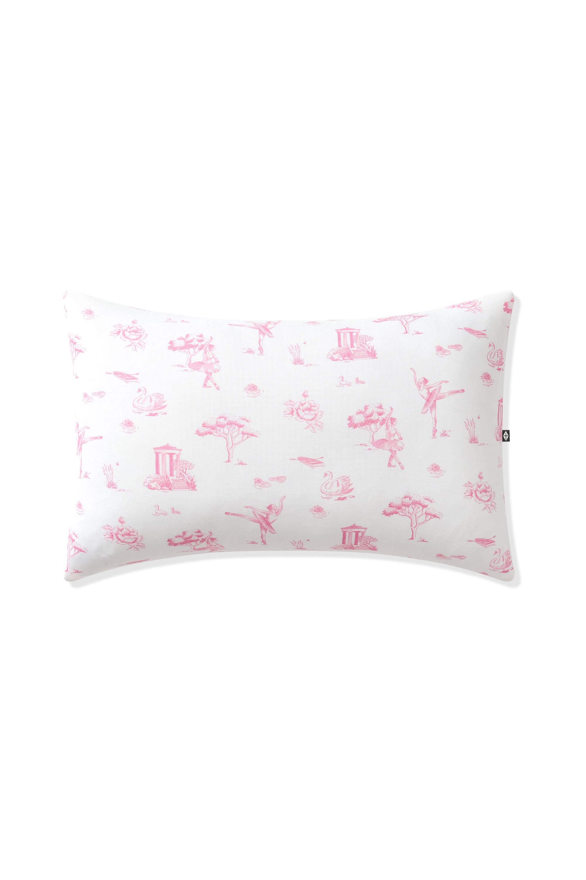 Front of the Standard Pillowcase in Toile Ballet shown on a pillow