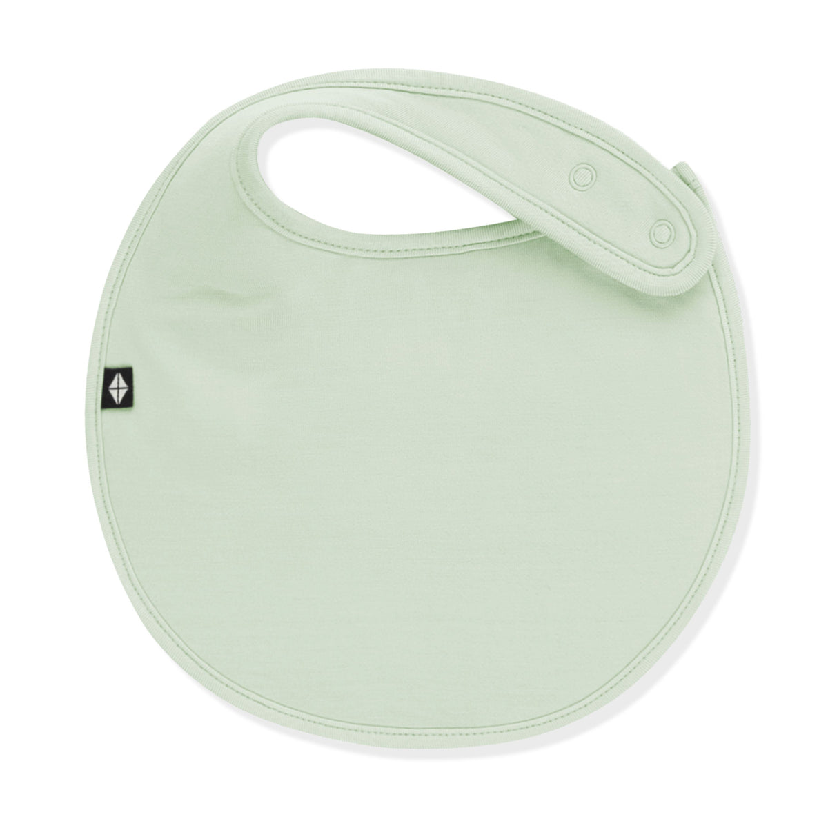 Front of the Cushy Bib in Basil showing the snap closures