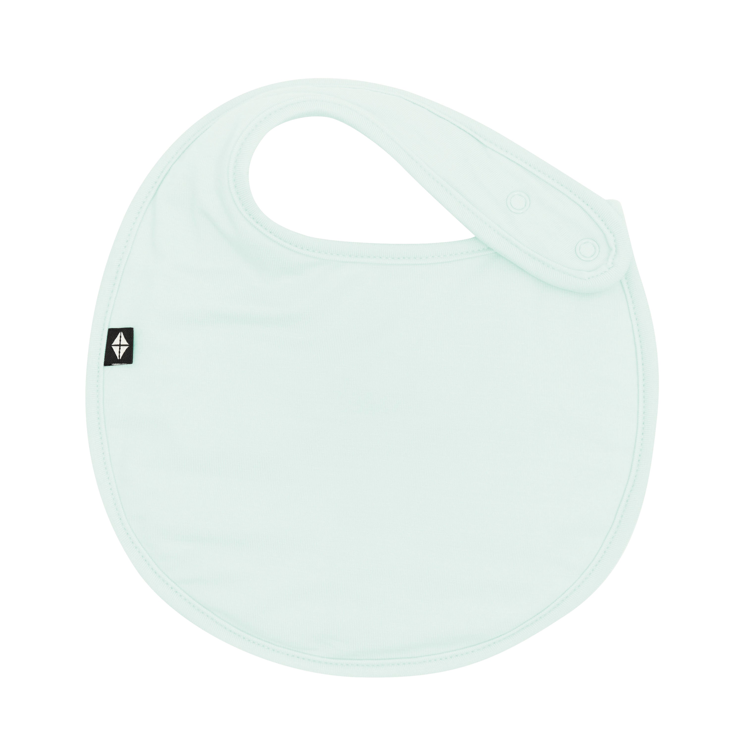 The front of the Cushy Bib in Dew showing the snap closures