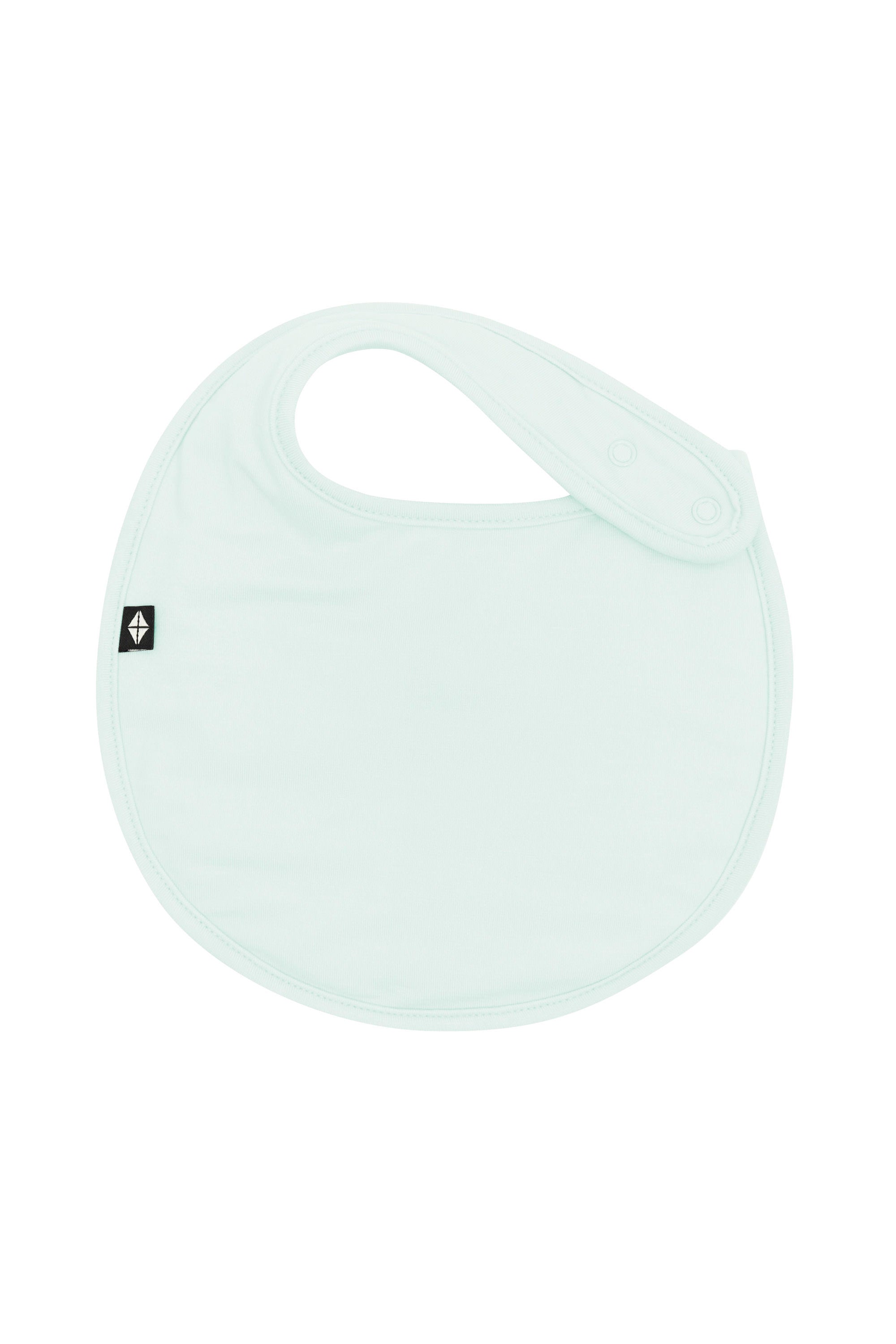 The front of the Cushy Bib in Dew showing the snap closures