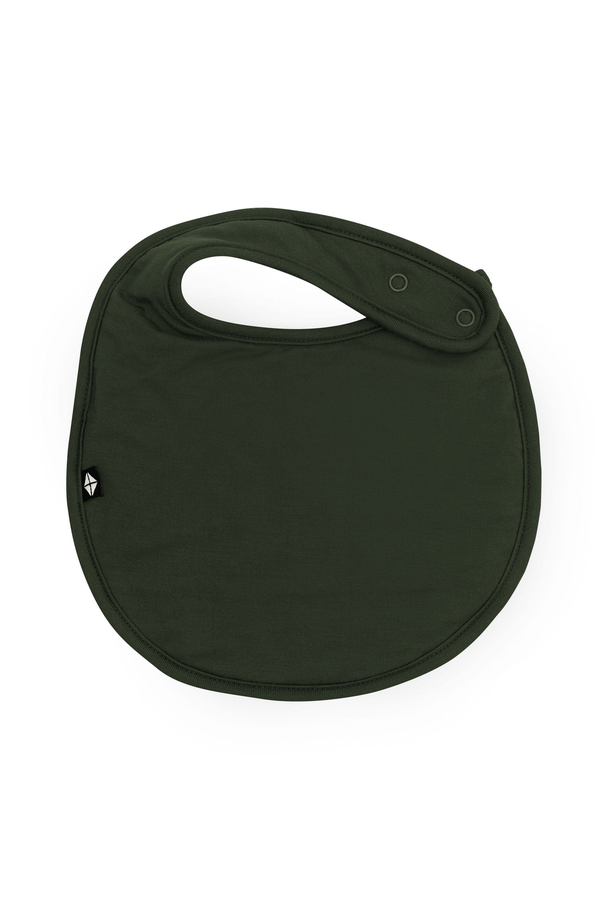The front of the Cushy Bib in Fir with the snap closures shown