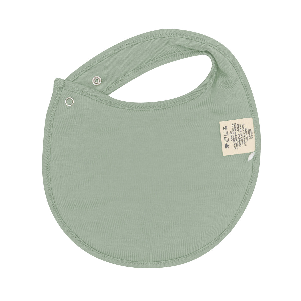The back of the Cushy Bib in Silly Goose showing the Thyme color backside