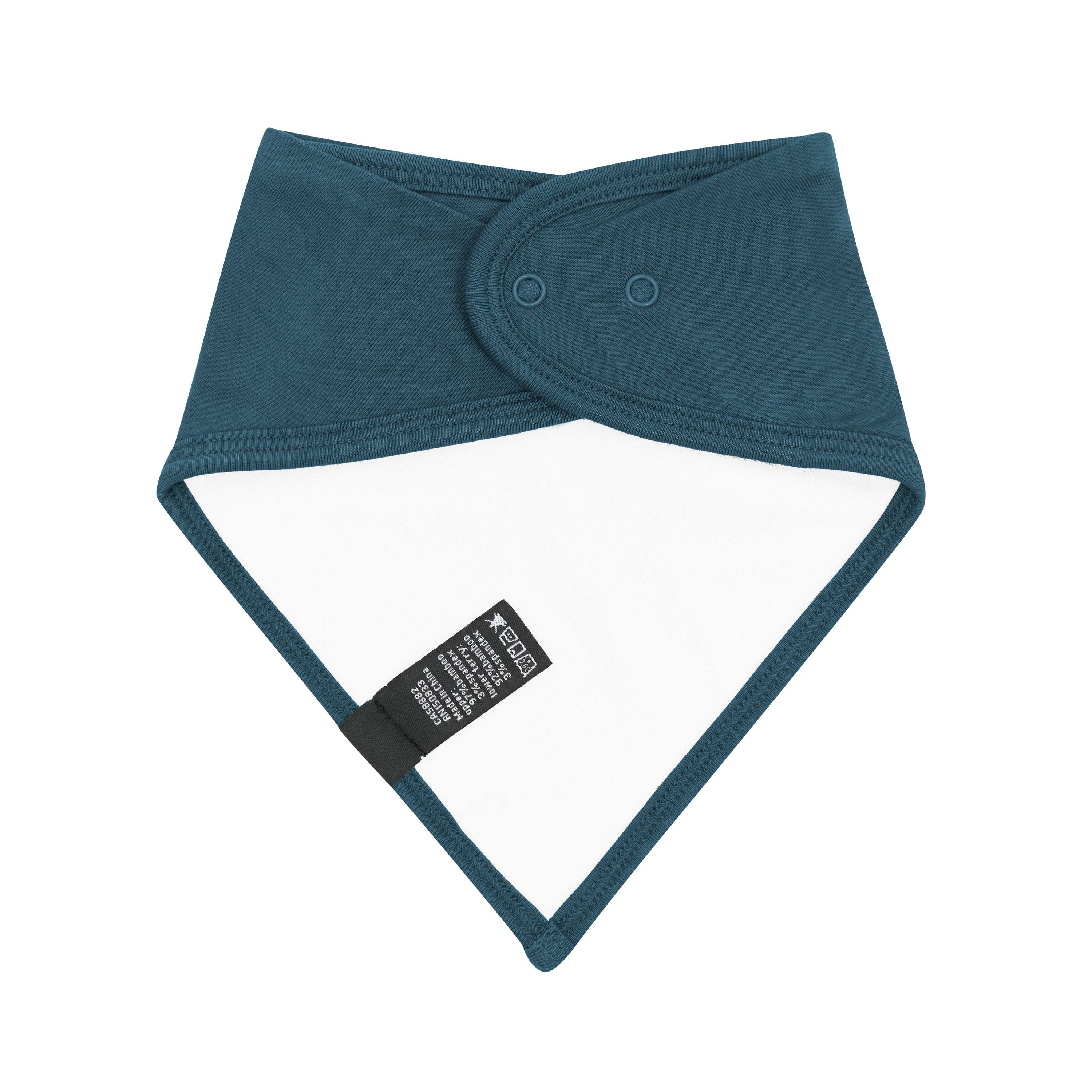 Snap closure and Bamboo Terry backing shown on the Bib in Atlantic