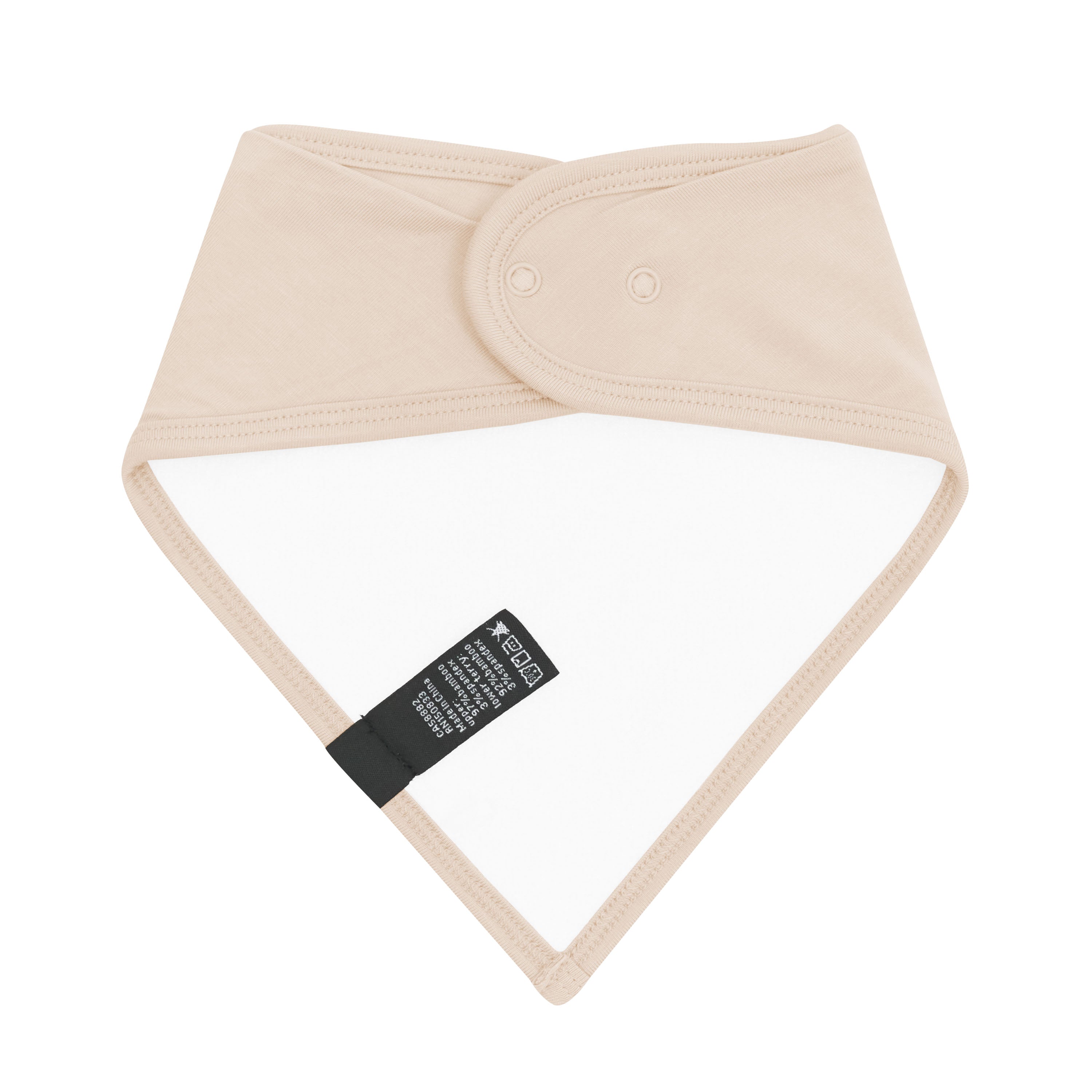 The back of the Bib in Bisque showing the snap closures and Bamboo Terry backing