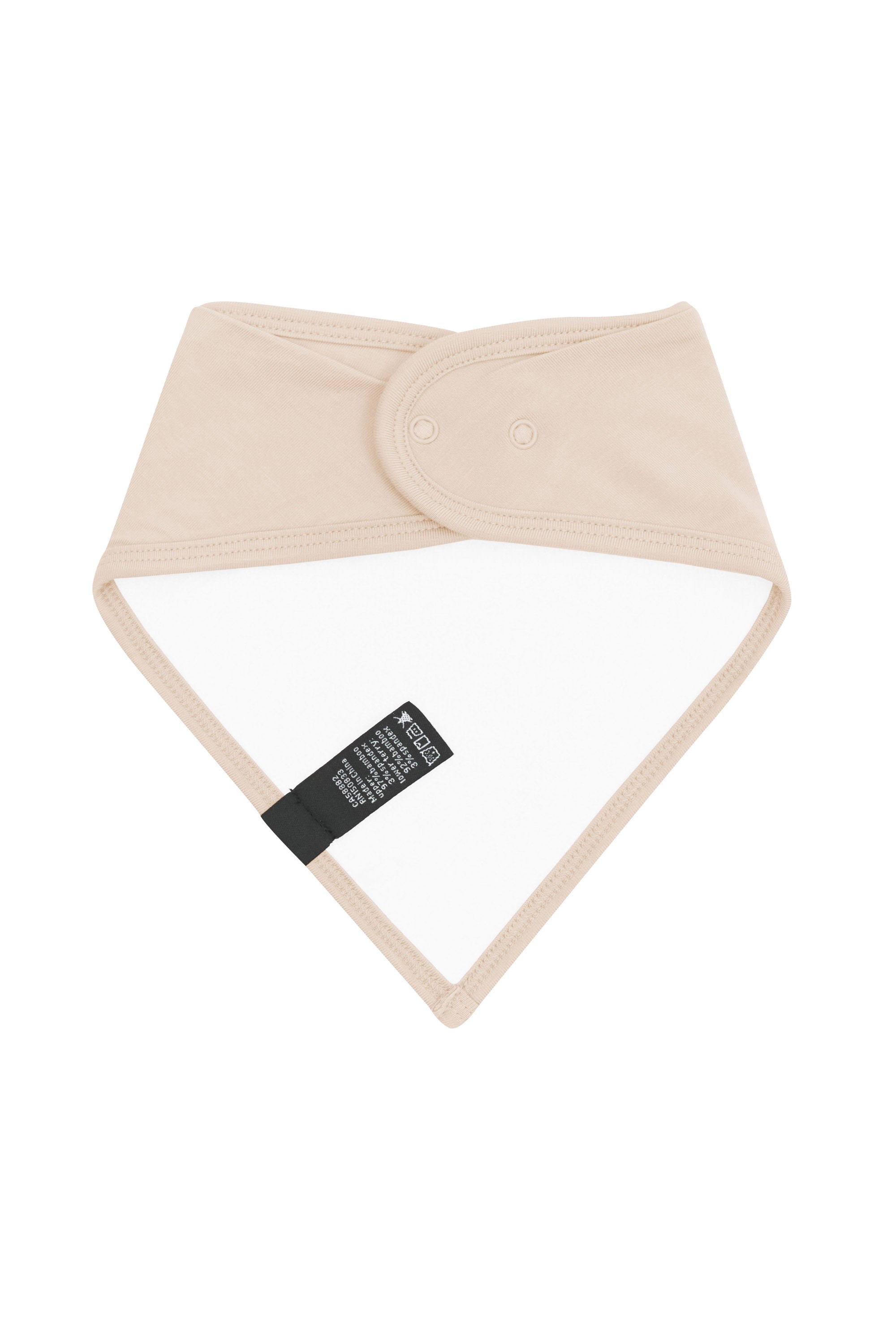 The back of the Bib in Bisque showing the snap closures and Bamboo Terry backing