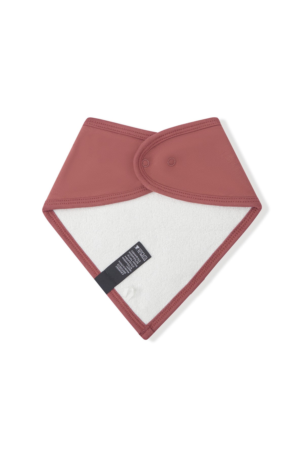 Back side of Bib in Ember with snap closure on a white background