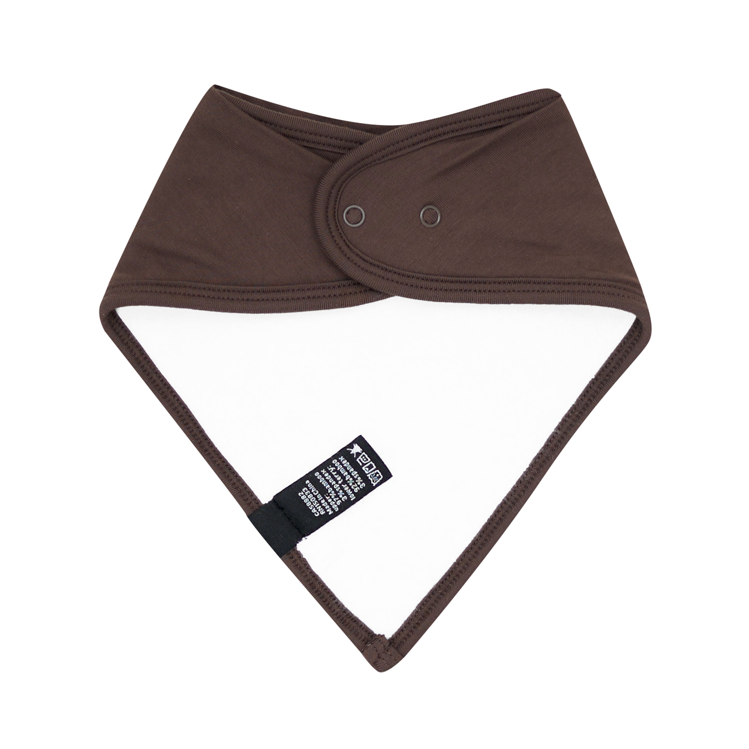 The back of the Bib in Espresso showing the snap closures and Bamboo Terry backing