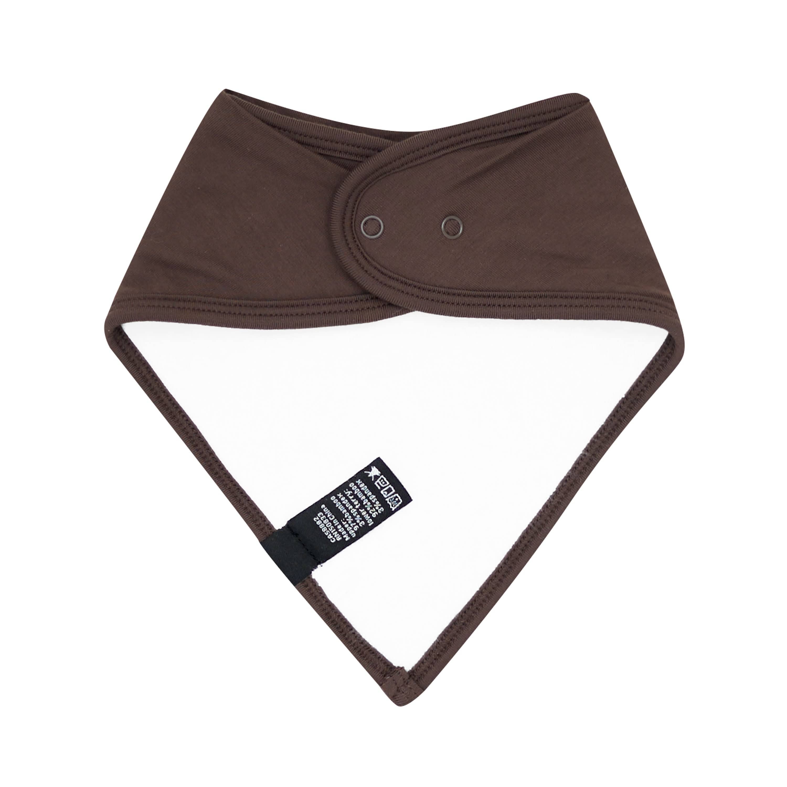 The back of the Bib in Espresso showing the snap closures and Bamboo Terry backing