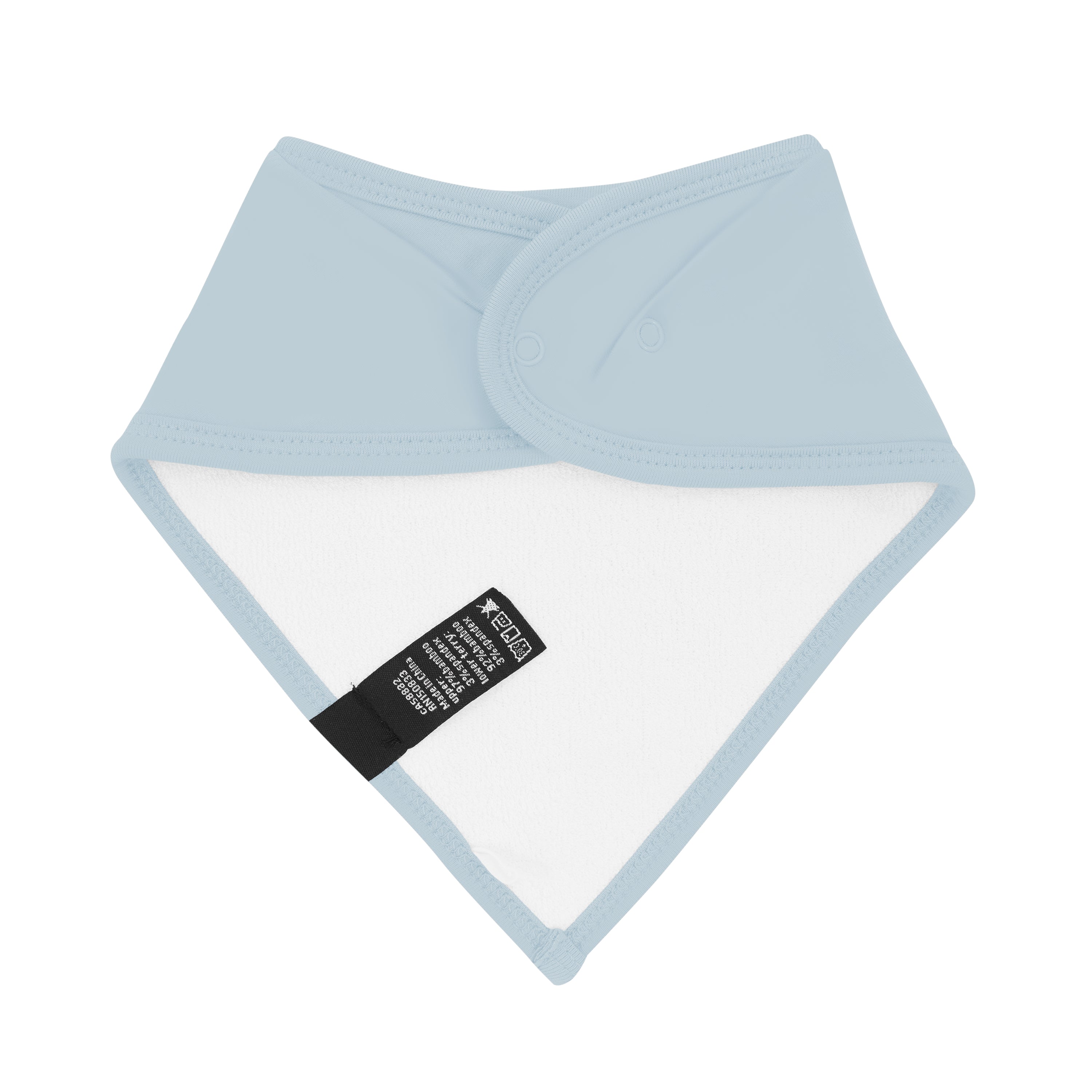 Back of the Bib in Fog showing the snap closures and bamboo terry cloth backing