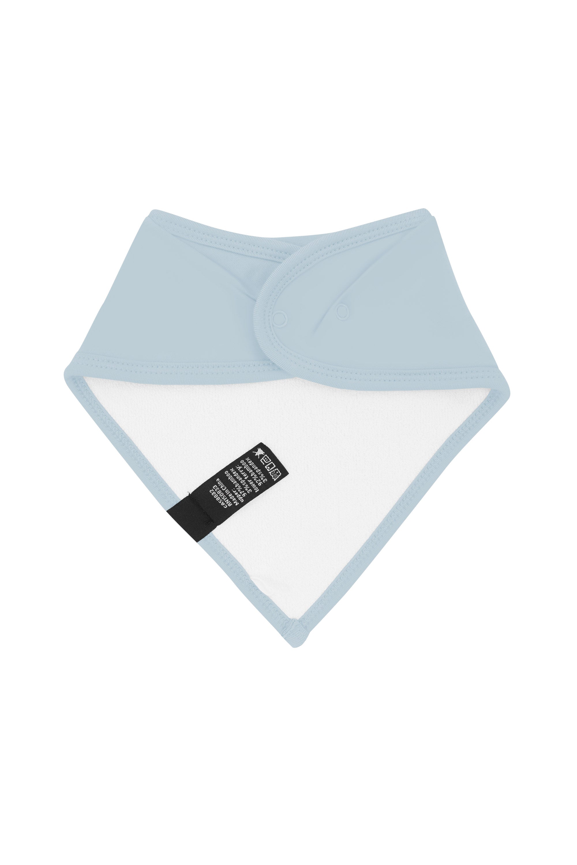 Back of the Bib in Fog showing the snap closures and bamboo terry cloth backing