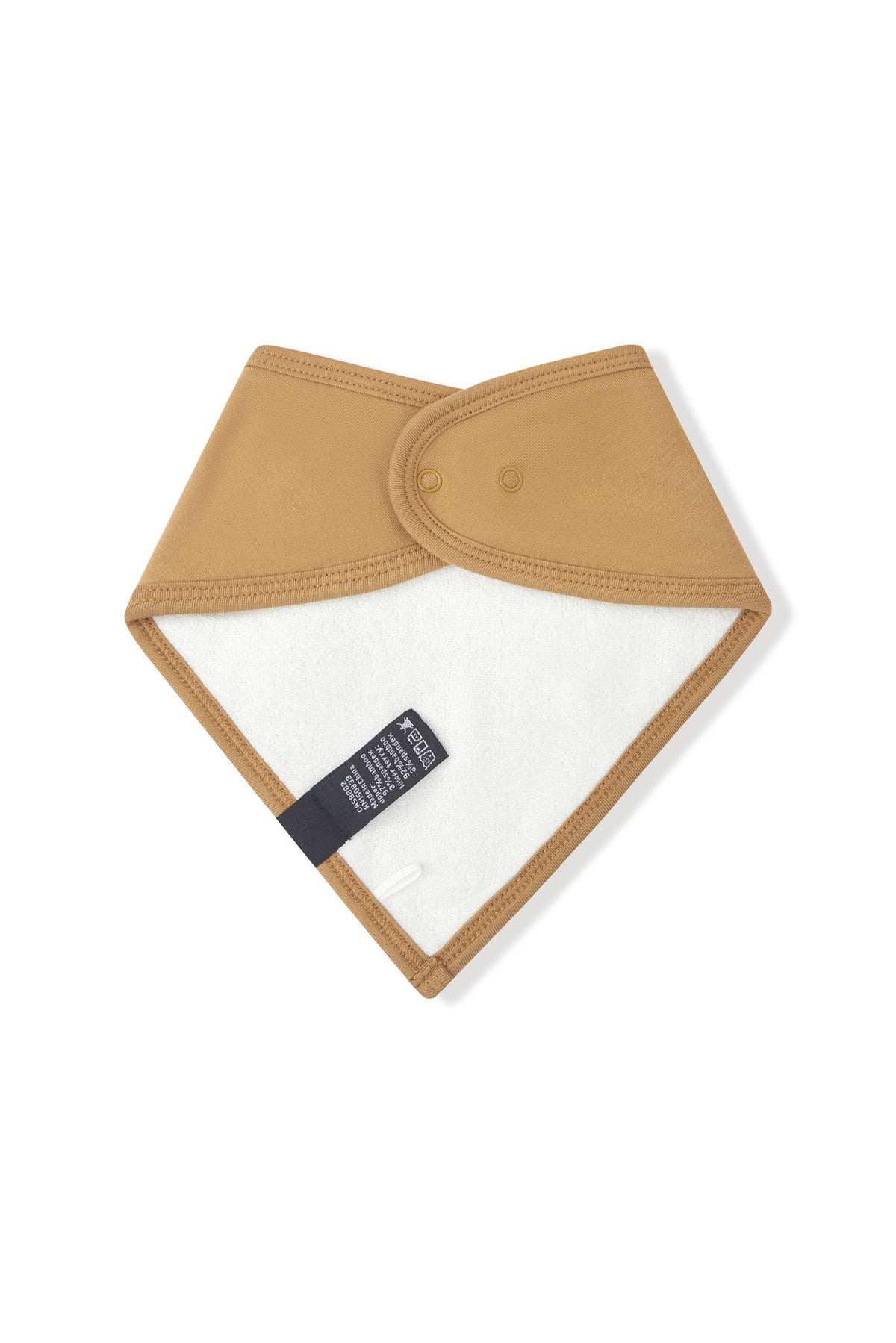 Back side of Bib in Ochre with snap closure on a white background