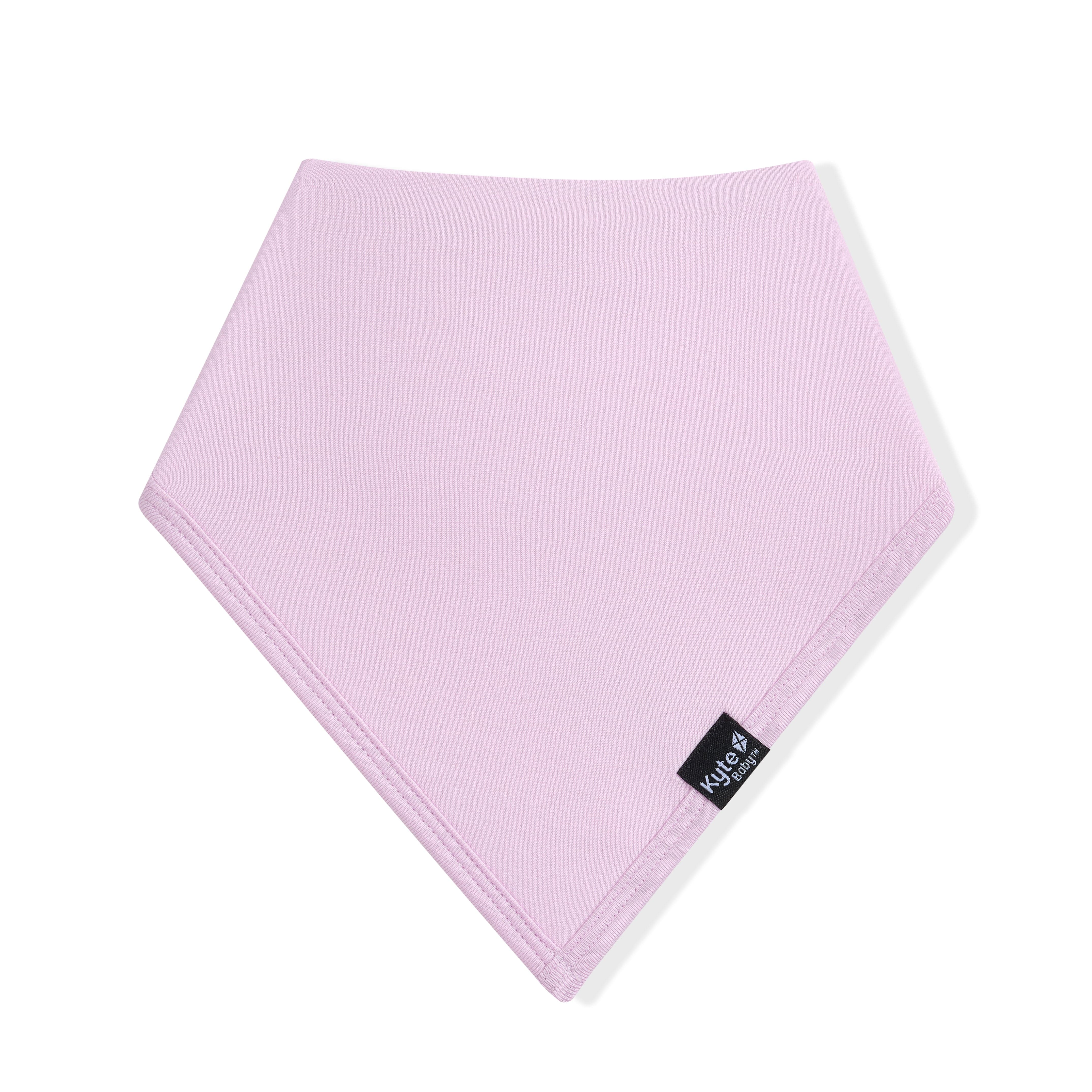 Light purple bandana bib with a kyte baby logo on a white background