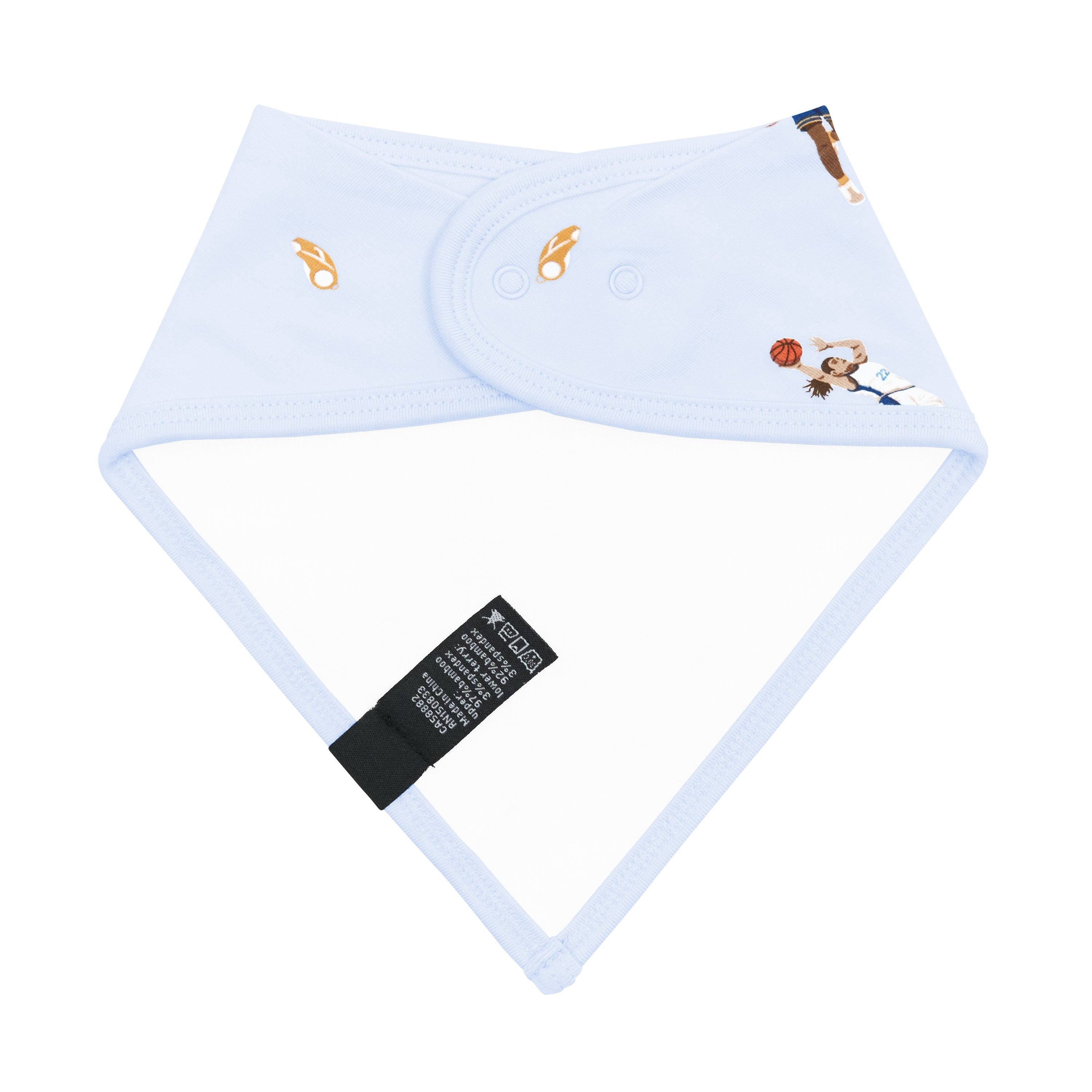 The back of the Bib in Basketball showing the snap closures and bamboo terry cloth backing