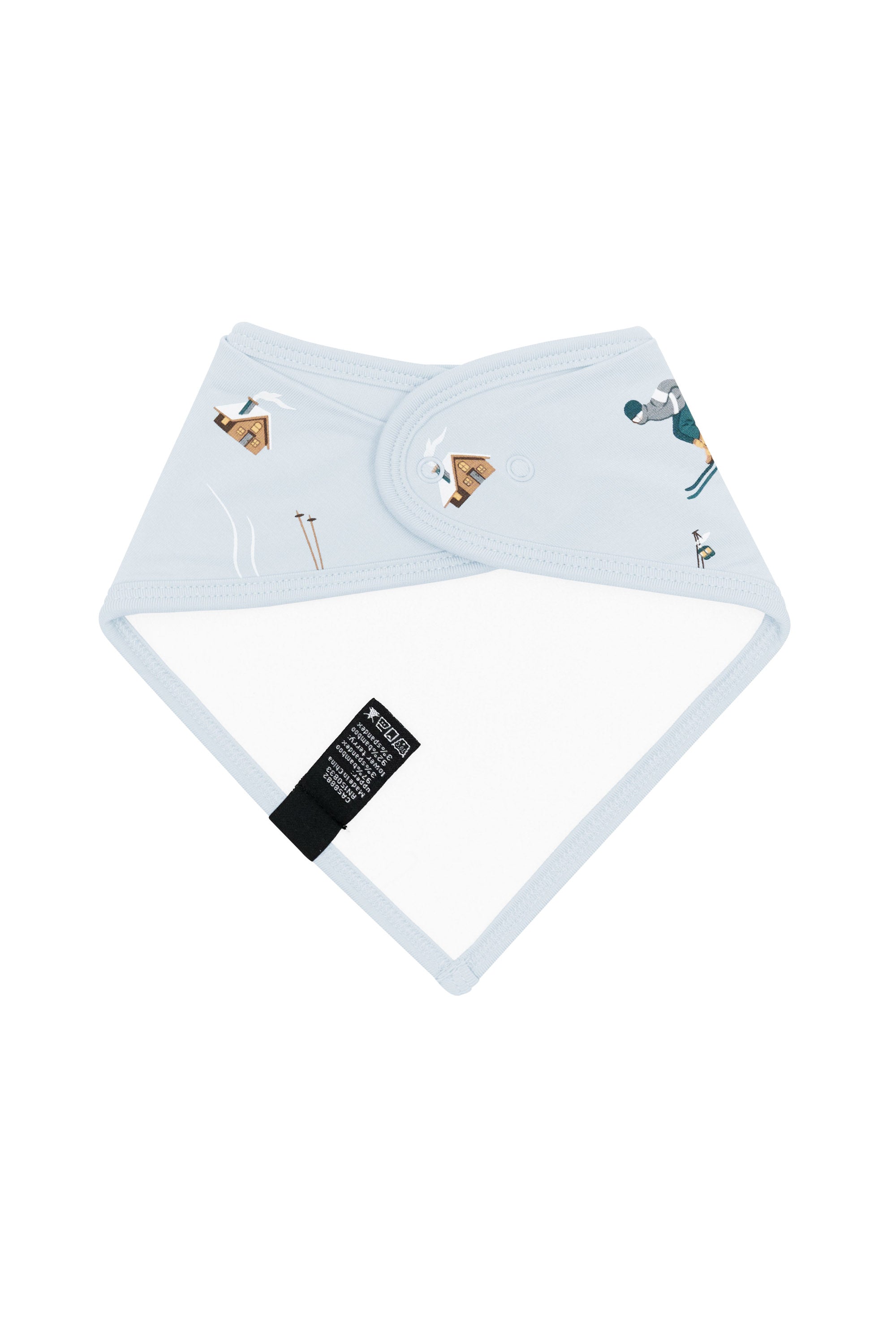 The back of the Bib in Ski showing the snap closures and the bamboo terry cloth backing