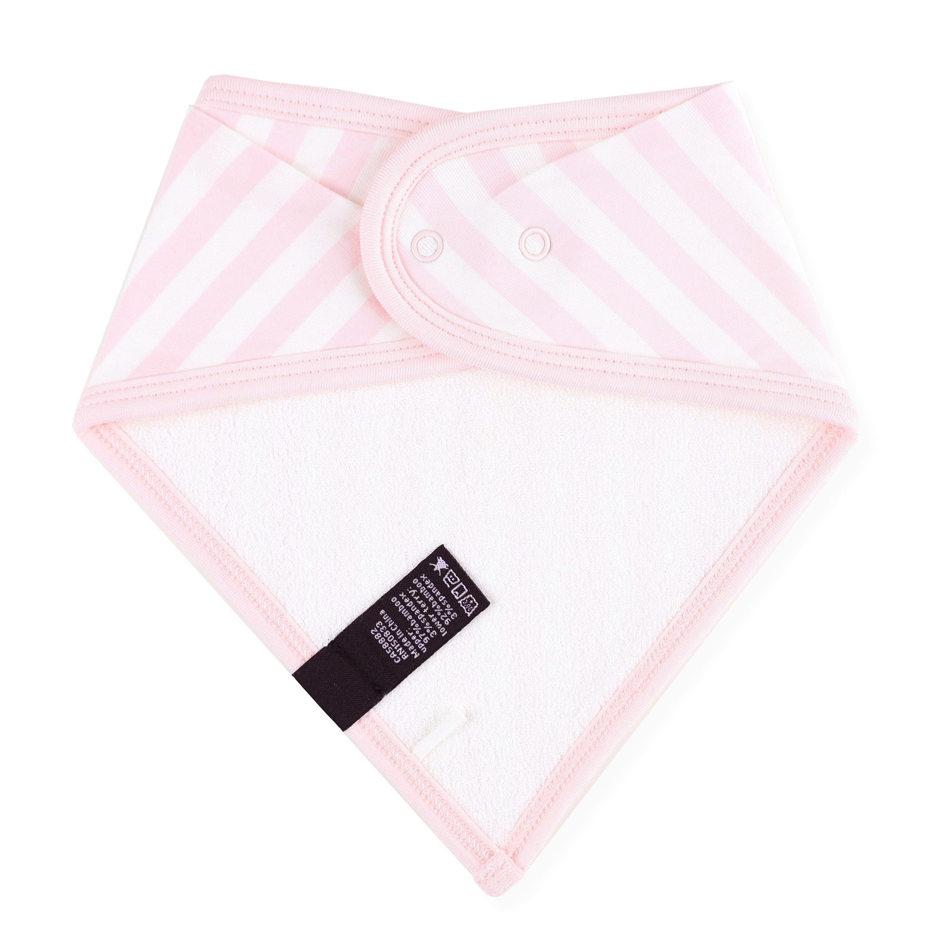 The back of the Bib in Small Sakura Stripe showing the snap closures and absorbent bamboo terry fabric