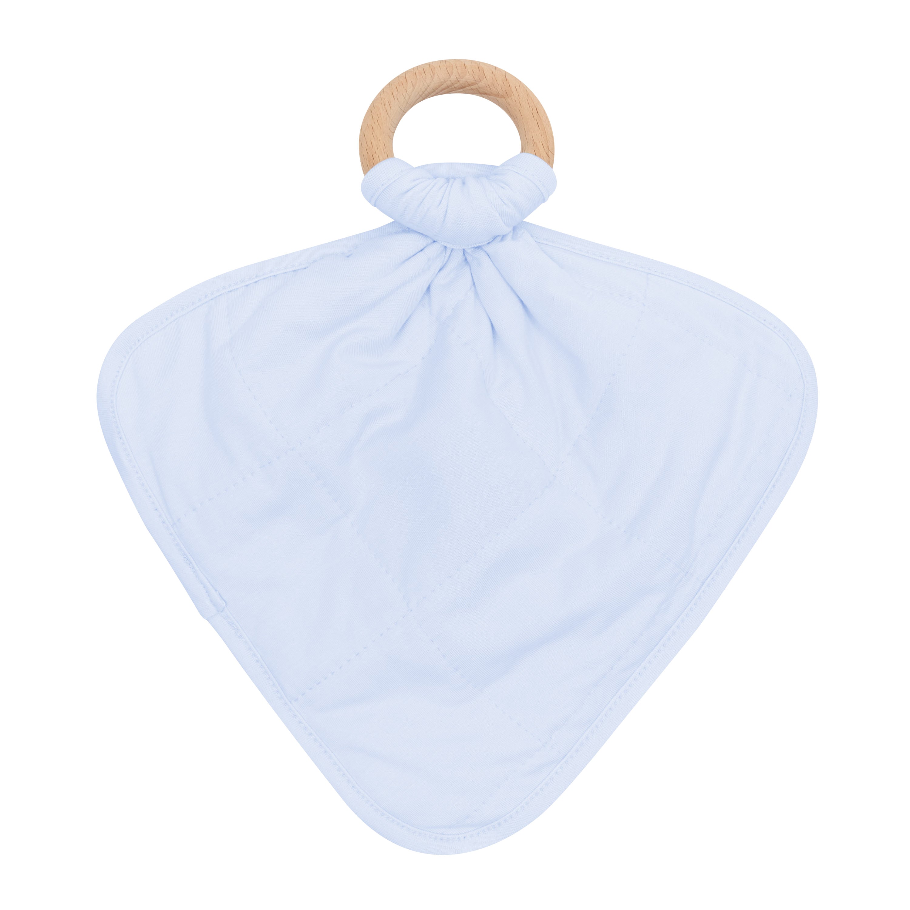 The back of the Lovey in Mist with Removable Wooden Teething Ring