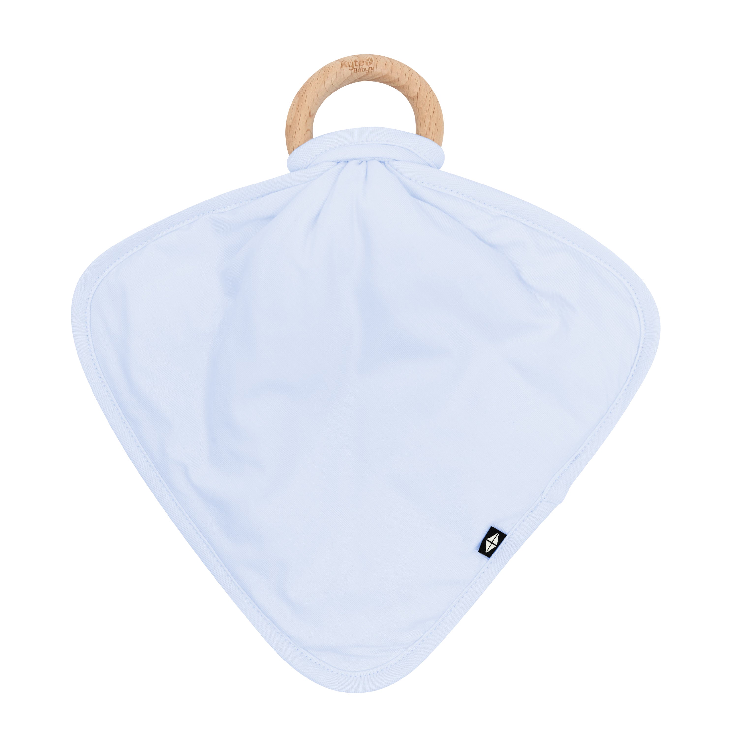 The front of the Lovey in Mist with Removable Wooden Teething Ring