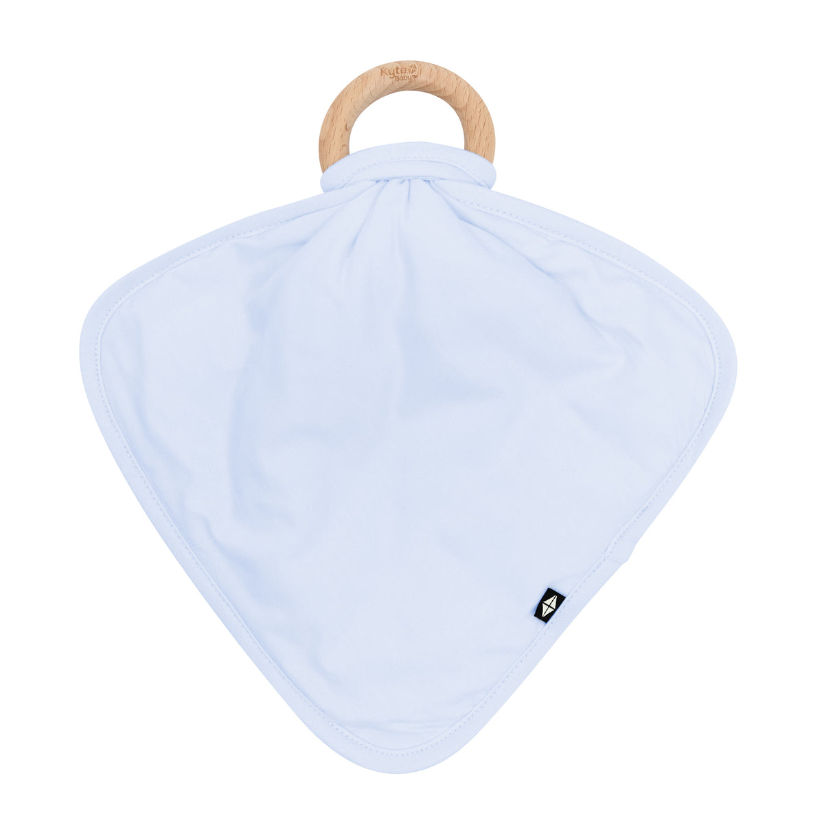 The front of the Lovey in Mist with Removable Wooden Teething Ring