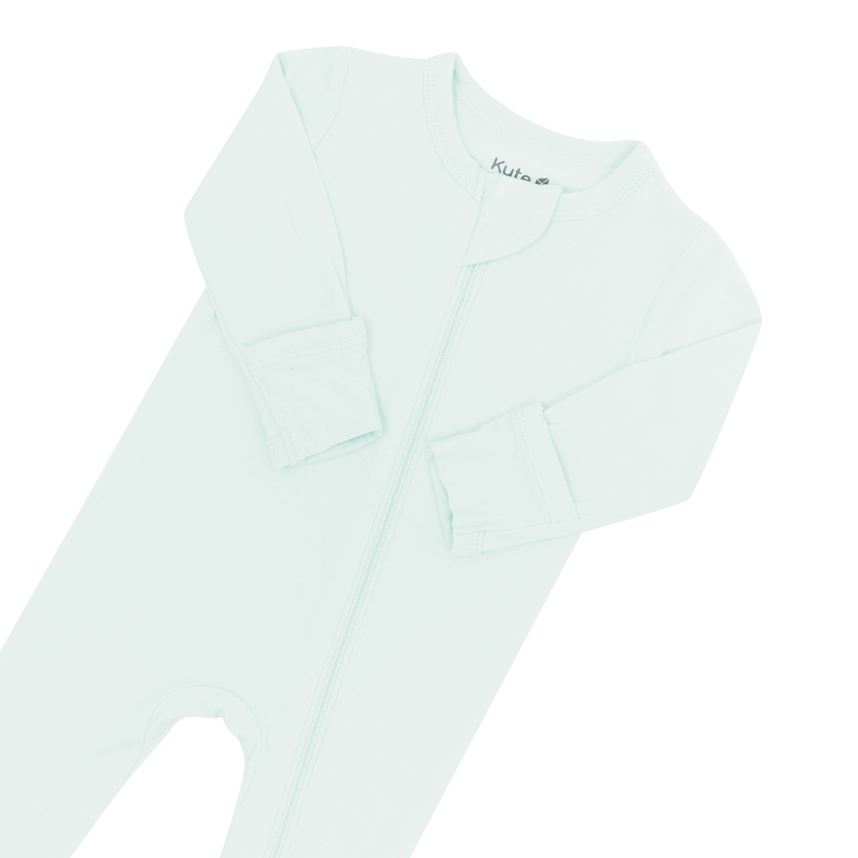 Zipper garage and zipper closure shown on the Zippered Footie in Dew