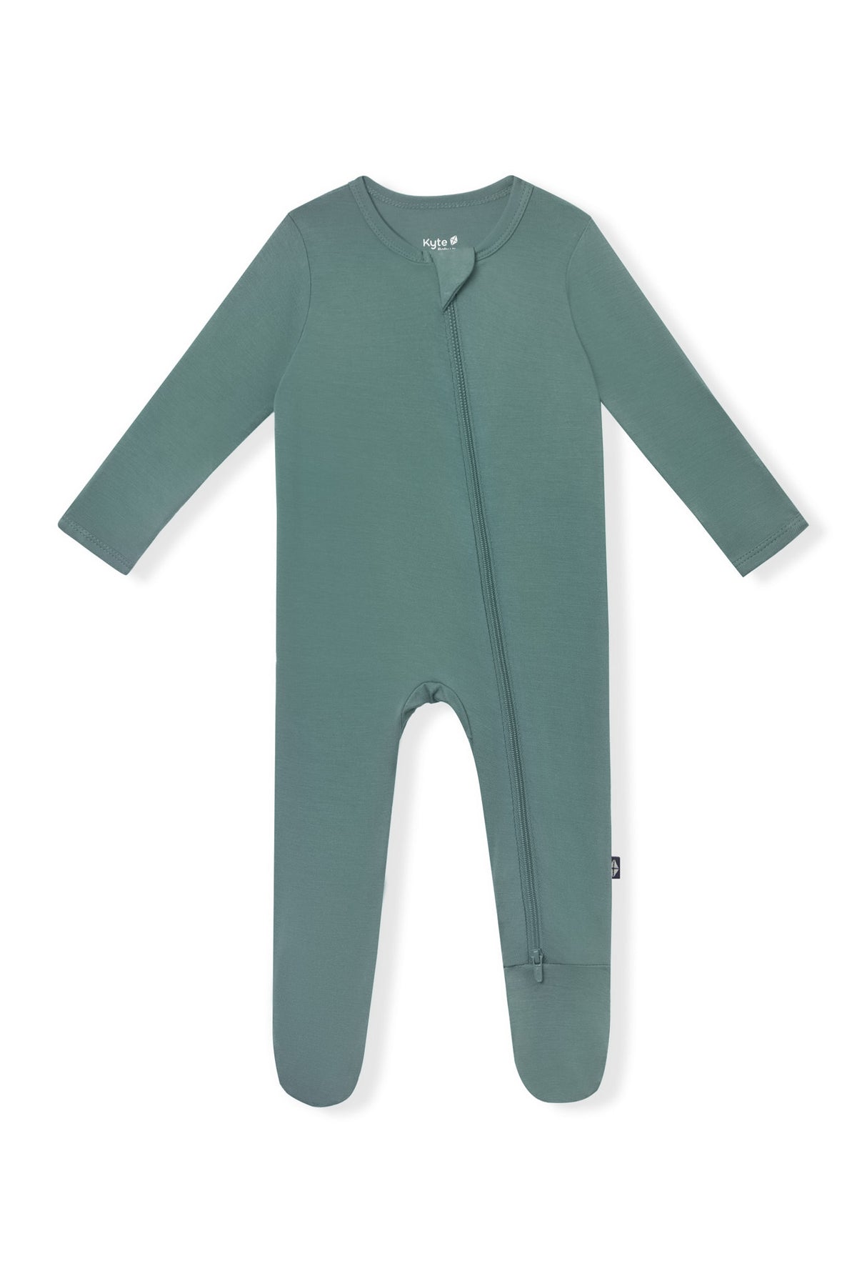 Zippered Footie in Pine on a white background