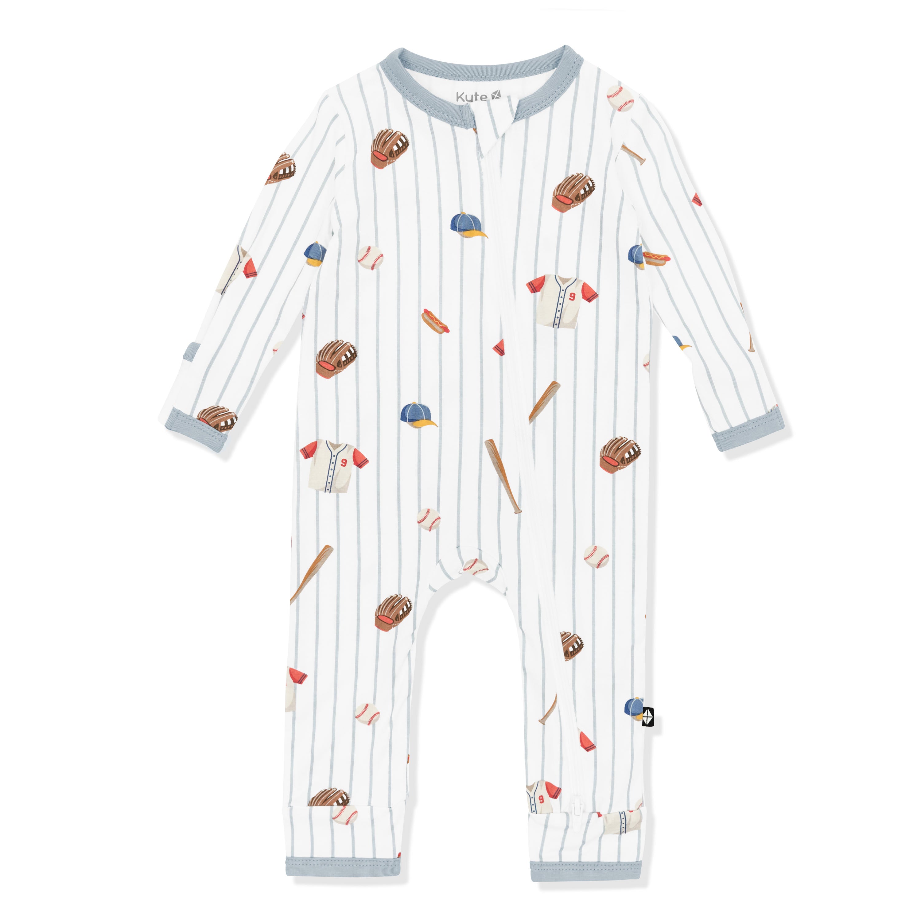 Zippered Romper in Home Run shown on a white surface