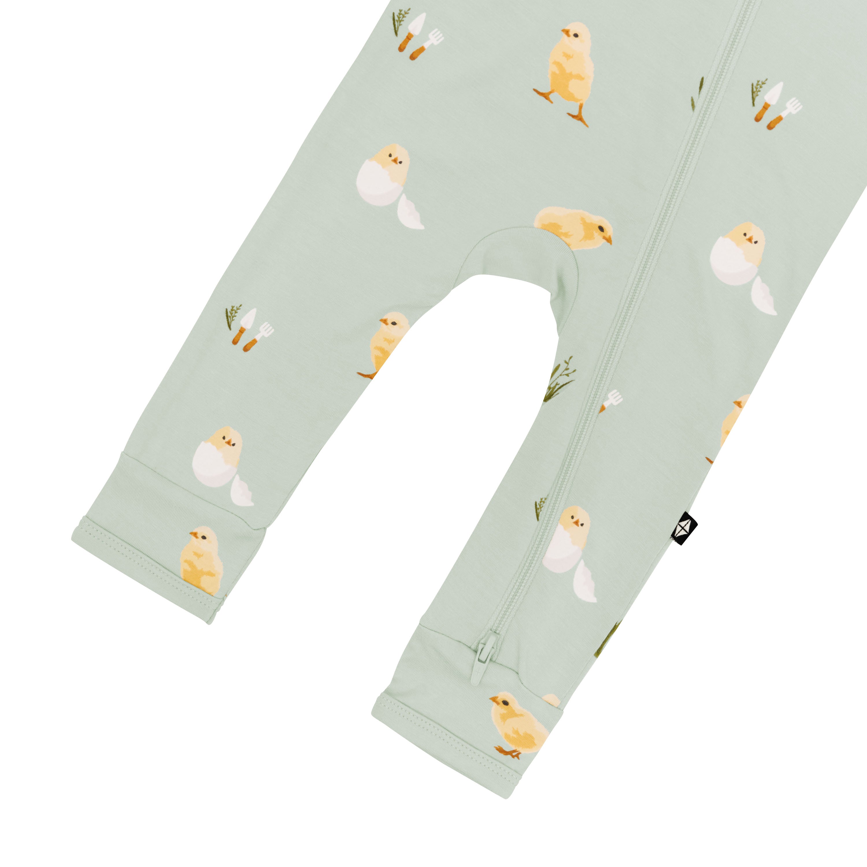 Zippered Romper bamboo pajamas in Aloe Chick with dual zipper