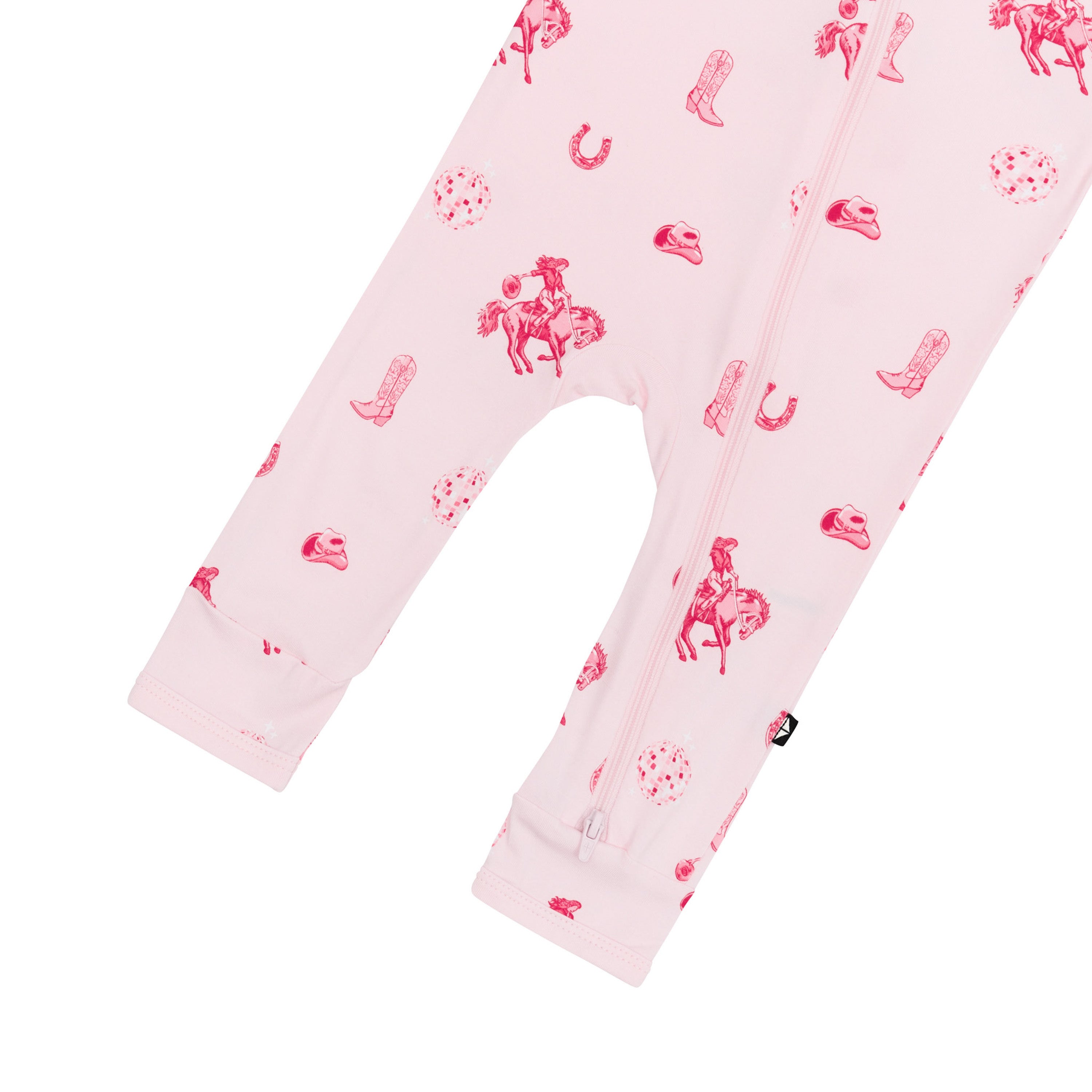 The zipper shown on the leg of the Zippered Romper in Disco Cowgirl