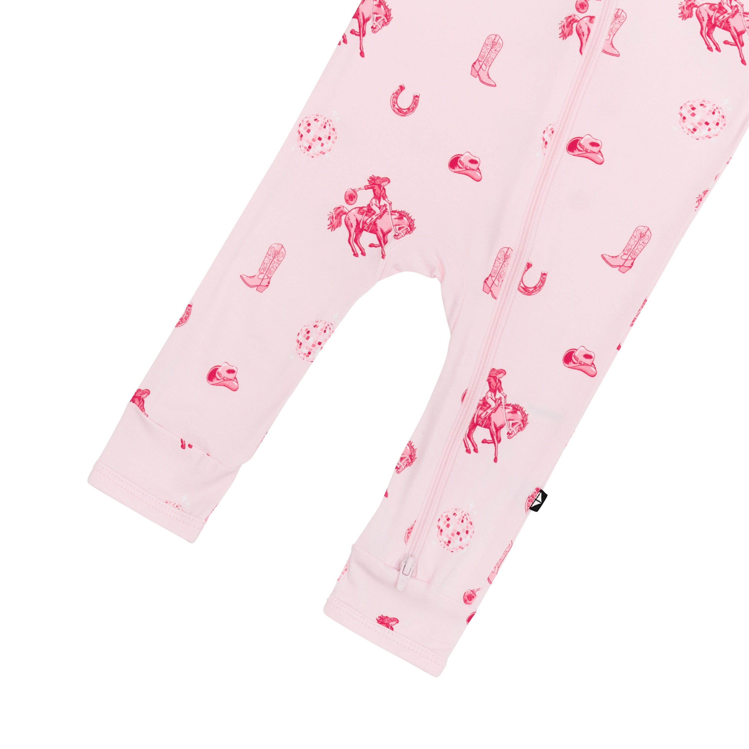 The zipper shown on the leg of the Zippered Romper in Disco Cowgirl
