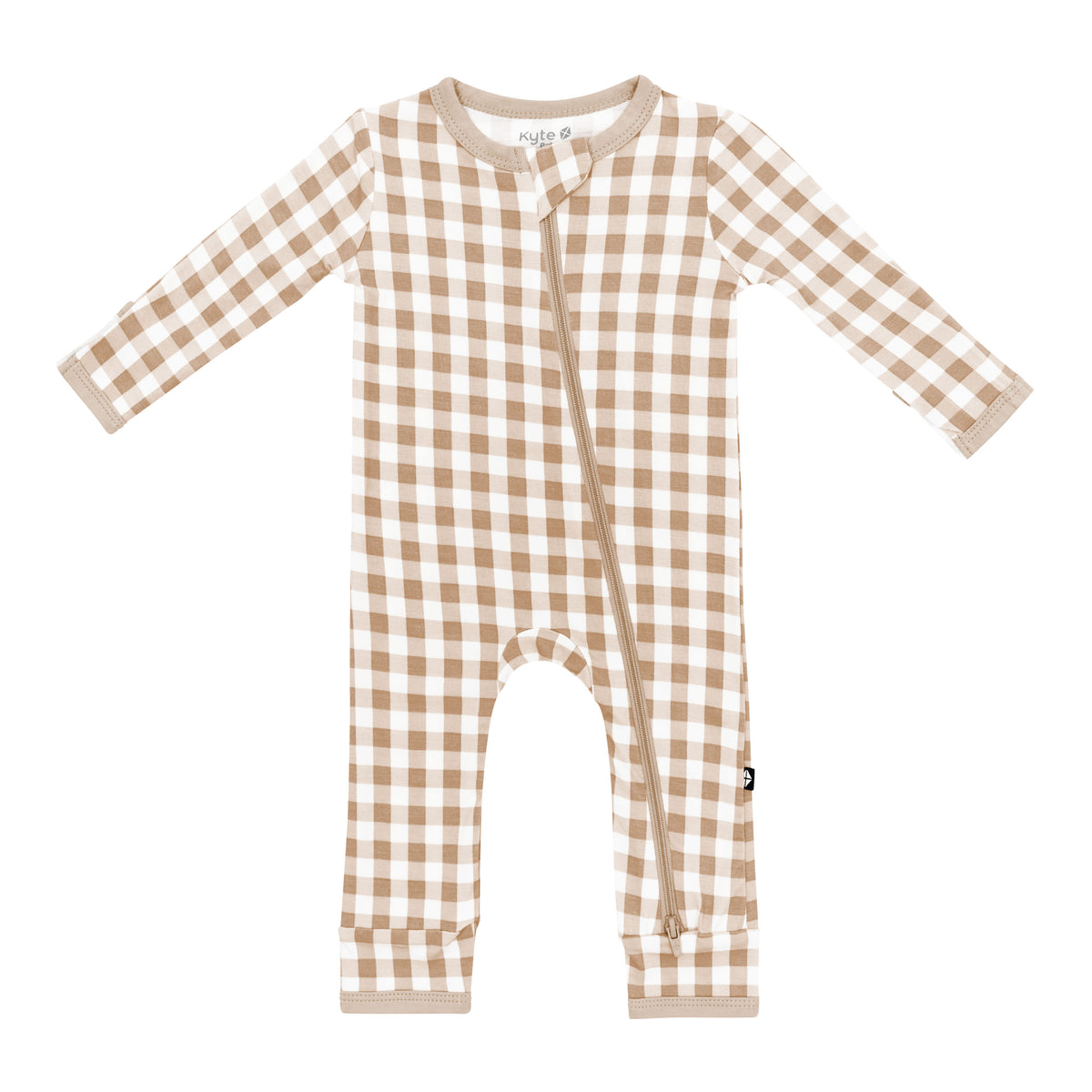 Product photo of the Zippered Romper in Gingham Bisque