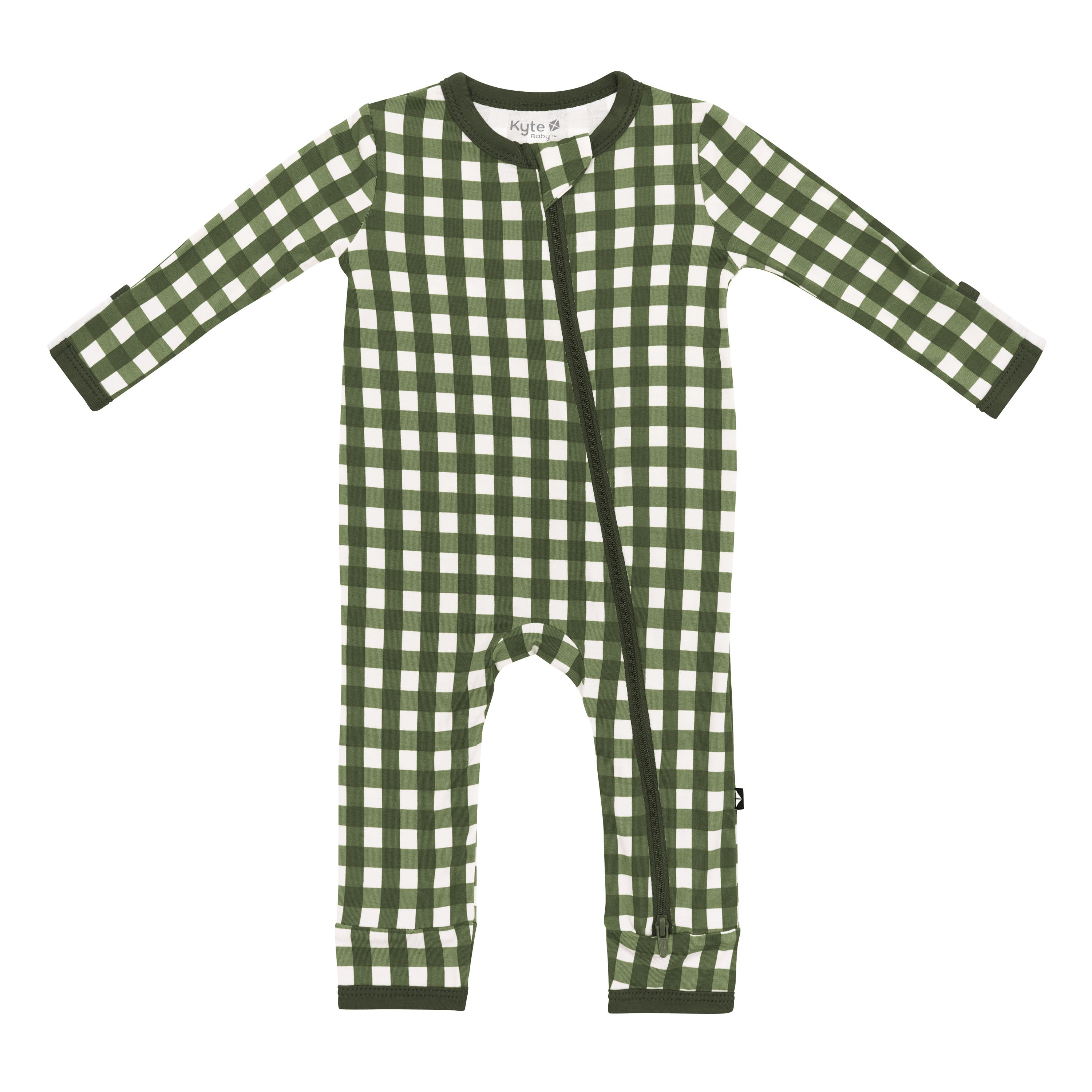 Product photo of the Zippered Romper in Gingham Fir