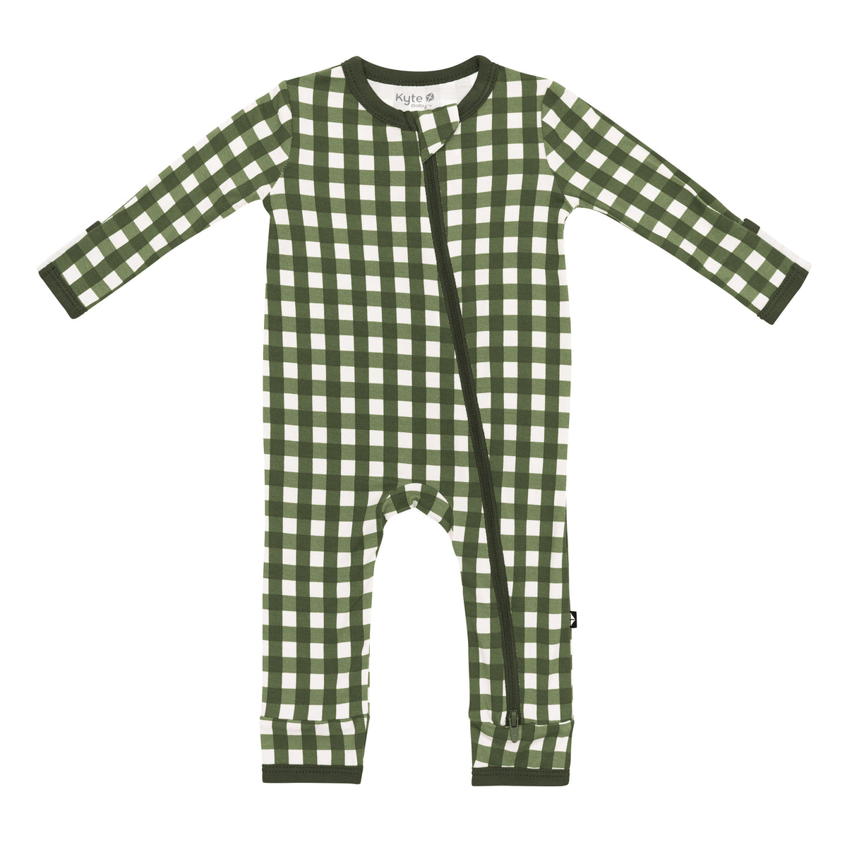 Product photo of the Zippered Romper in Gingham Fir