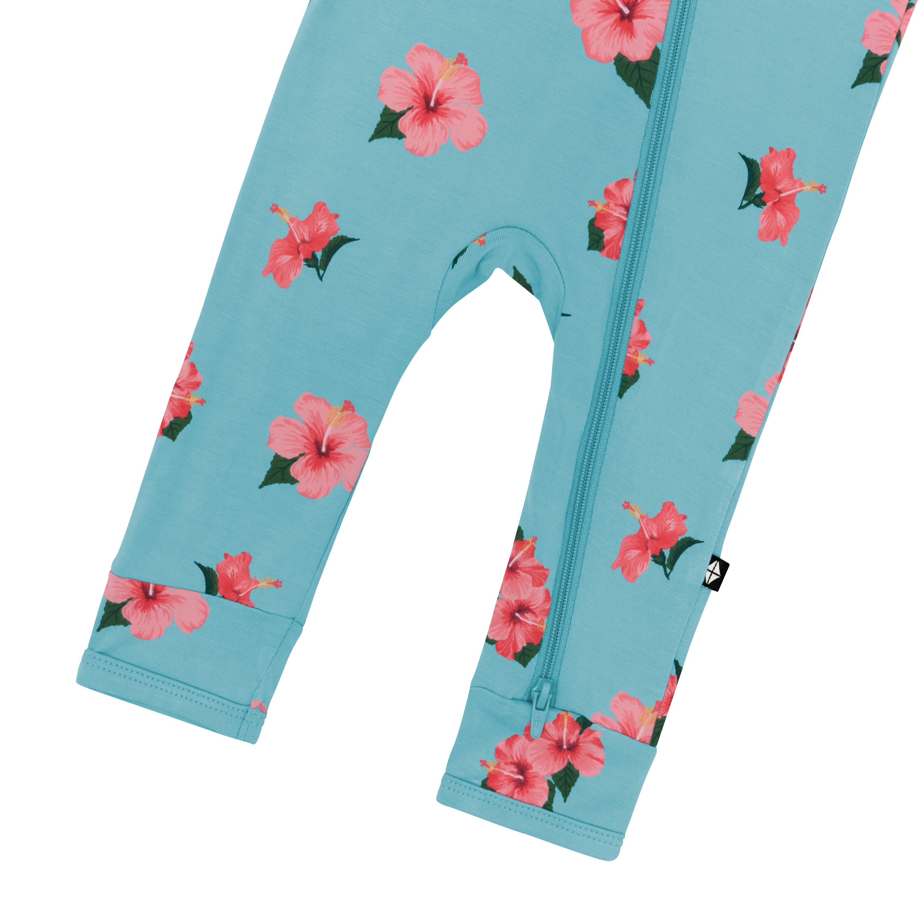 Dual zipper on Kyte Baby Zippered Romper in Hibiscus