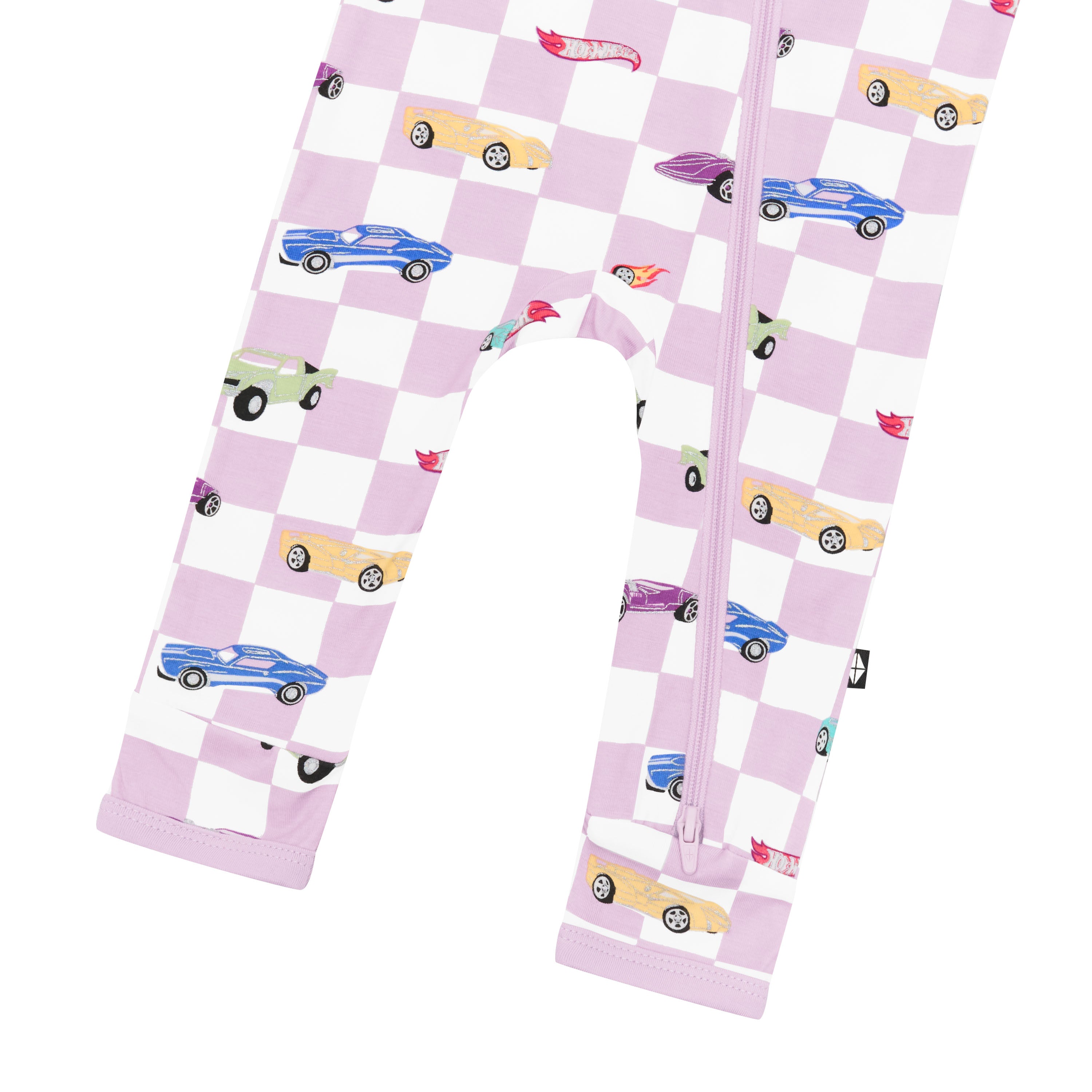 Zipper closure shown on the leg of the Zippered Romper in Sparkles and Speed