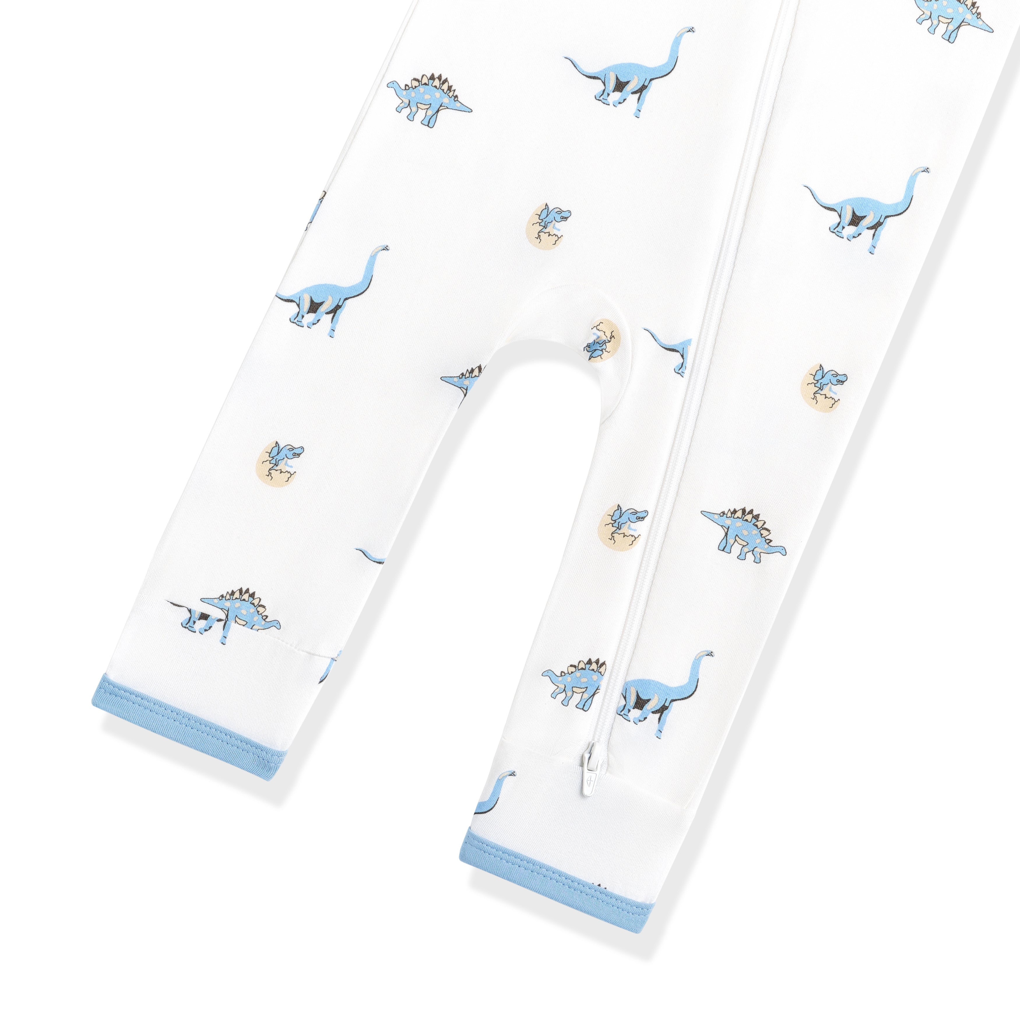 Zipper closure on the leg of the Zippered Romper in Jurassic