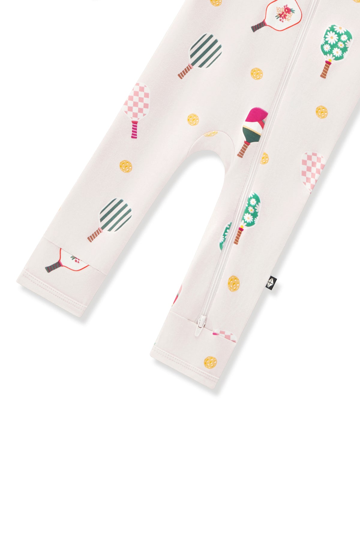 Bottom part of Zippered Romper in Pickleball print on a white background