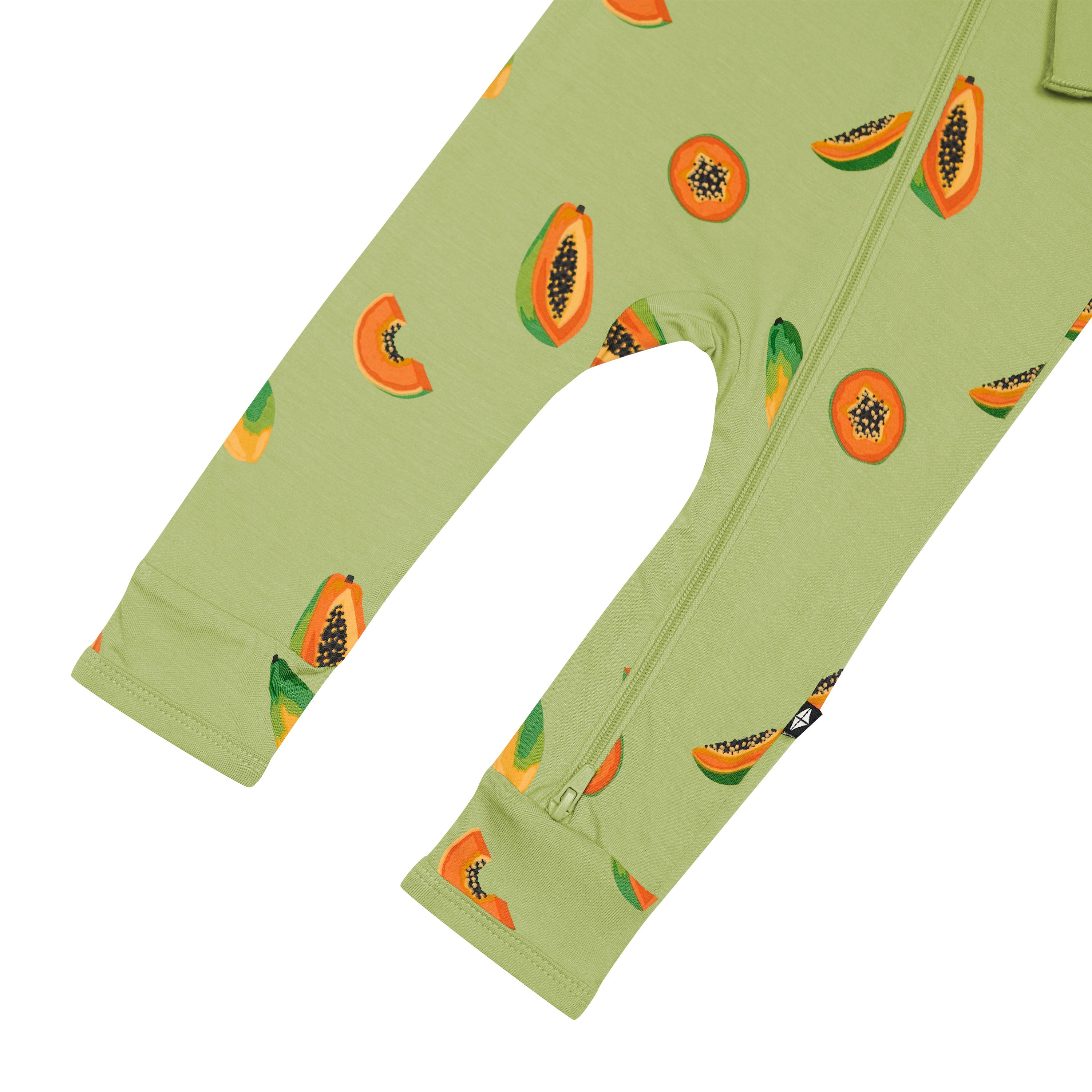 Zippered Romper in Papaya close up on dual zipper