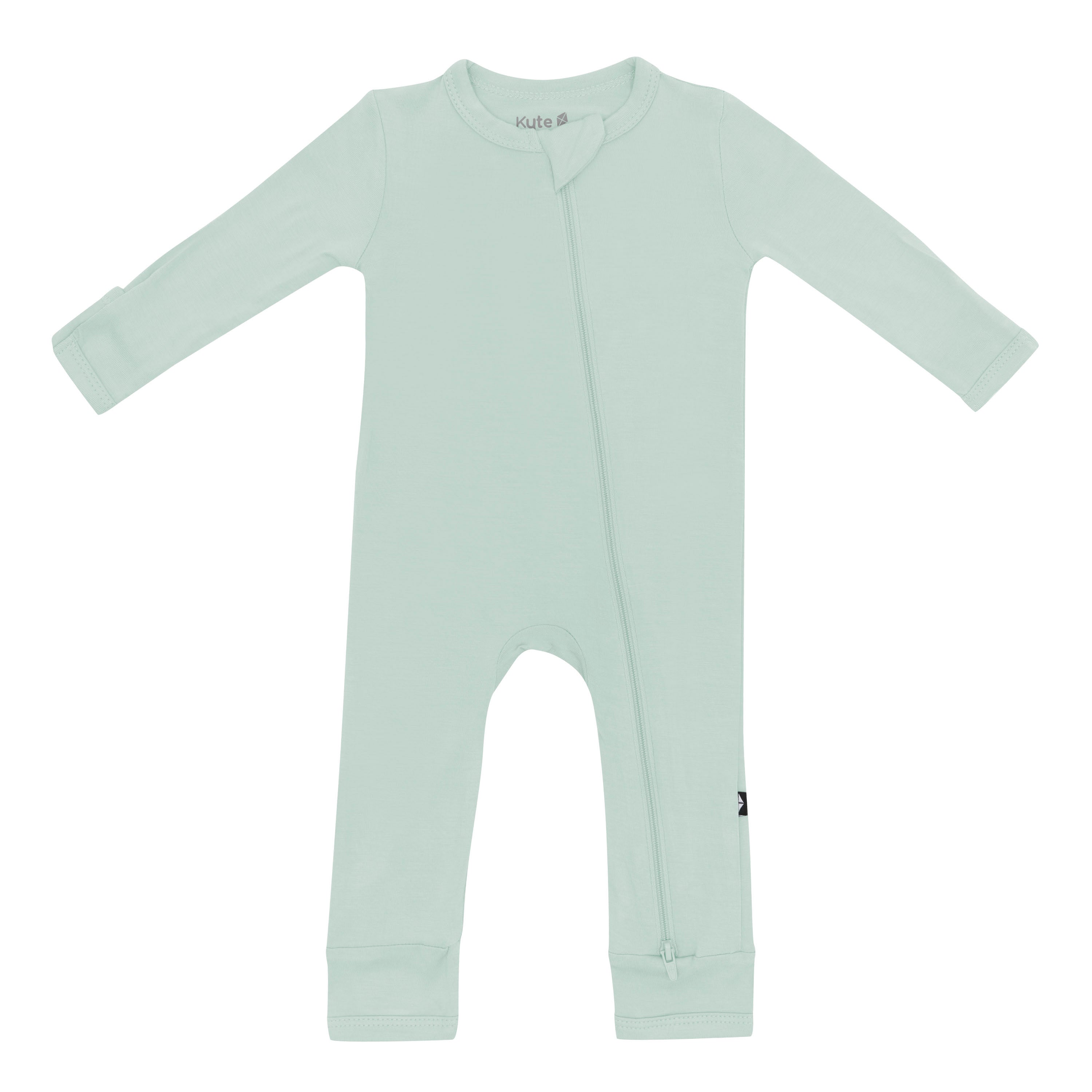 Flat lay of Kyte Baby Zippered Romper in Sage