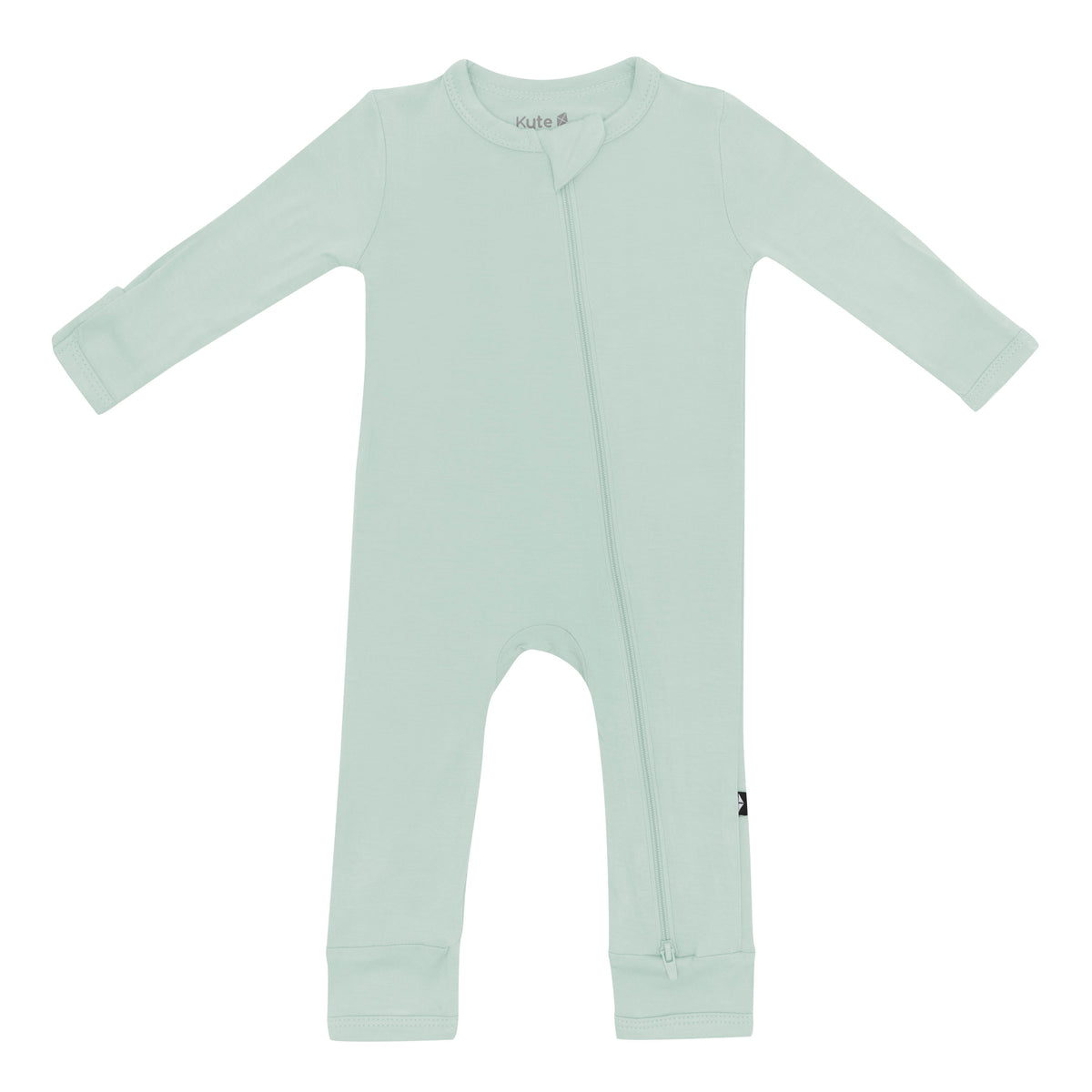 Flat lay of Kyte Baby Zippered Romper in Sage