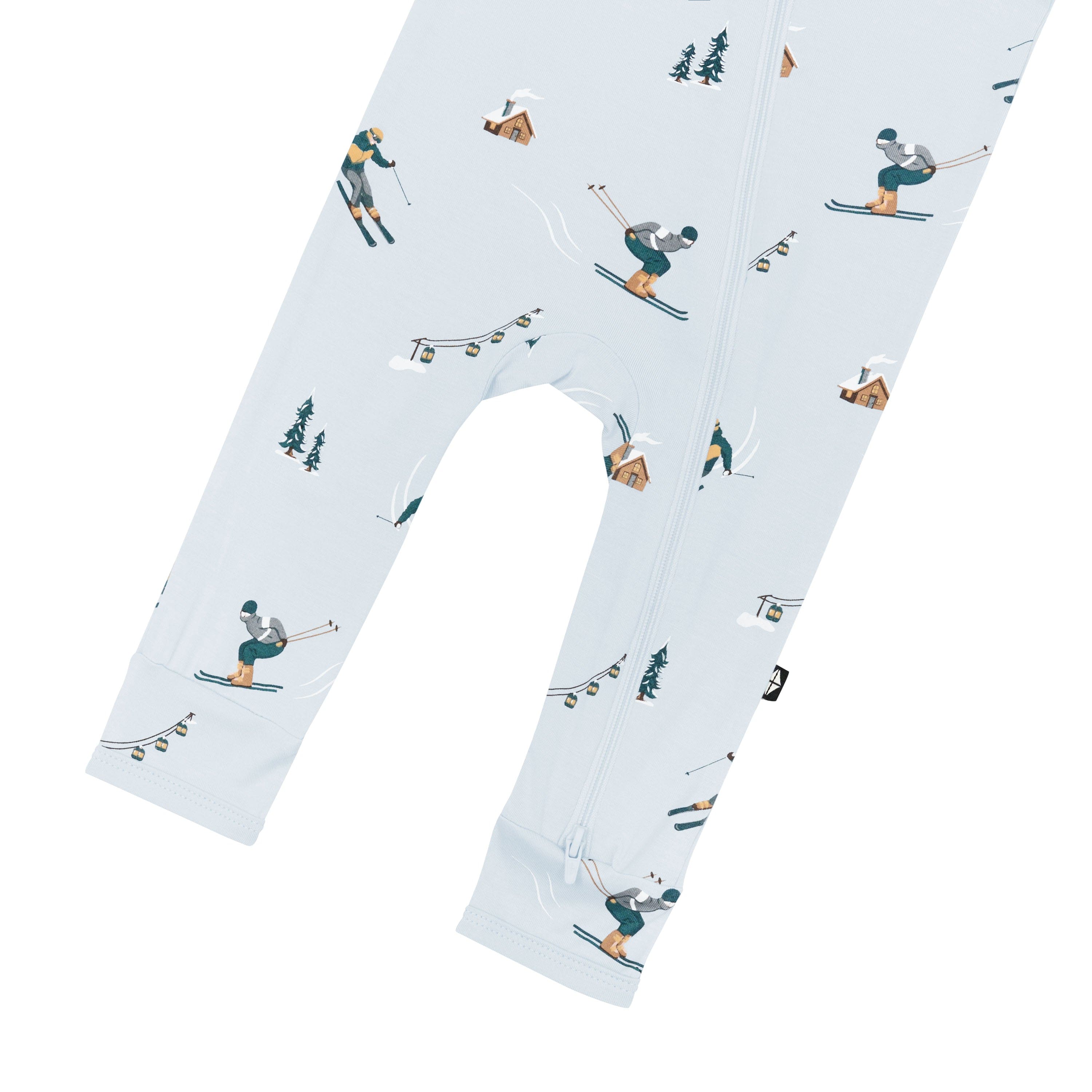 Bottom zipper shown on the leg of Zippered Romper in Ski