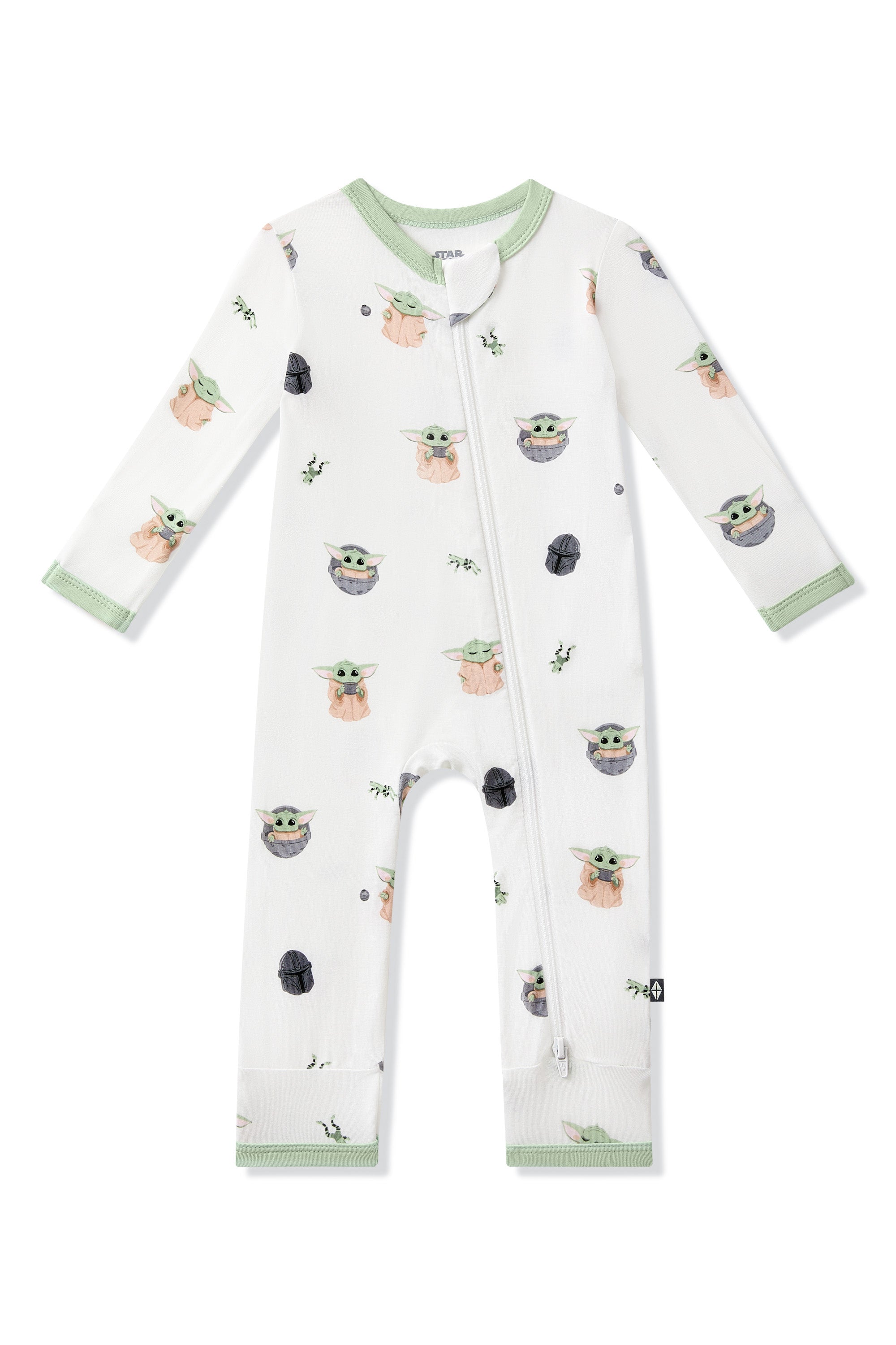 Product photo of the Zippered Romper in Grogu™ on a white background