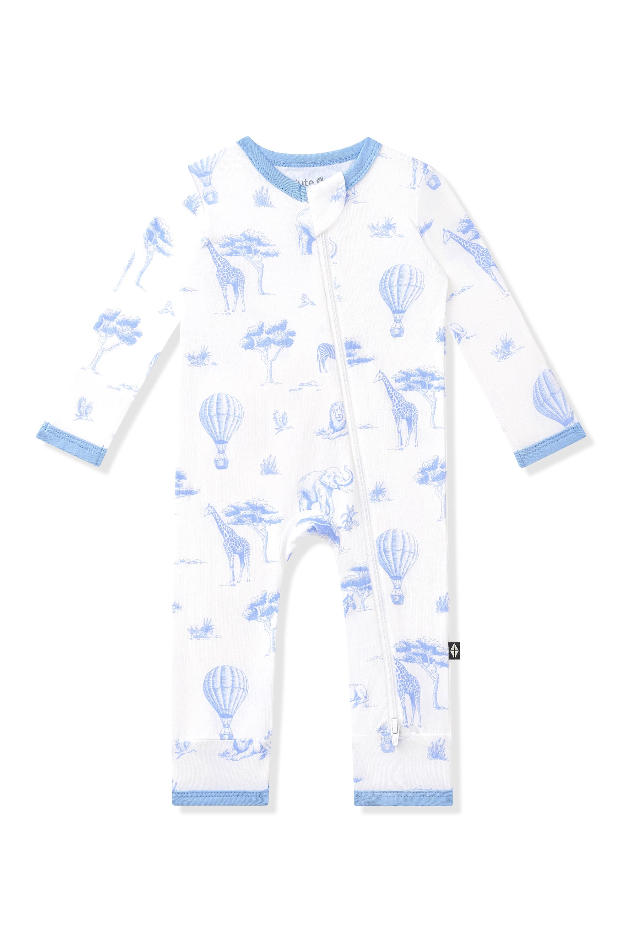 Product photo of the Zippered Romper in Toile Safari on a white background