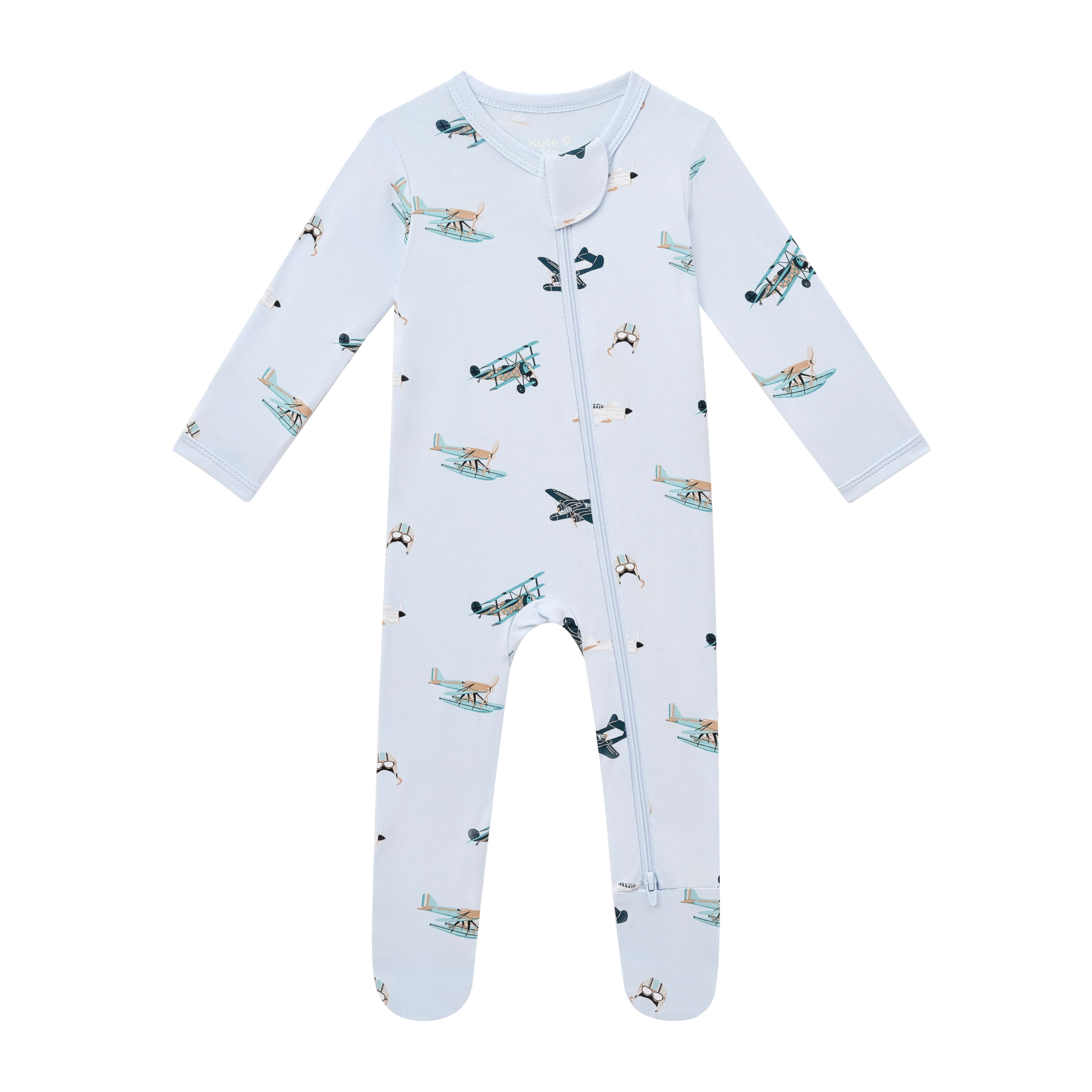 Product photo of the Zippered Footie in Take Off on a white background