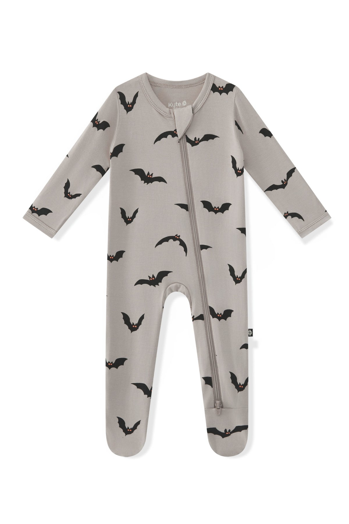 Zippered Footie in Bats print on a white background