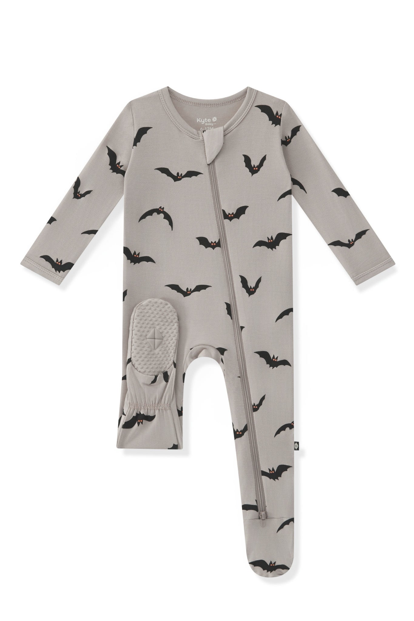 Zippered Footie in Bats print on a white background