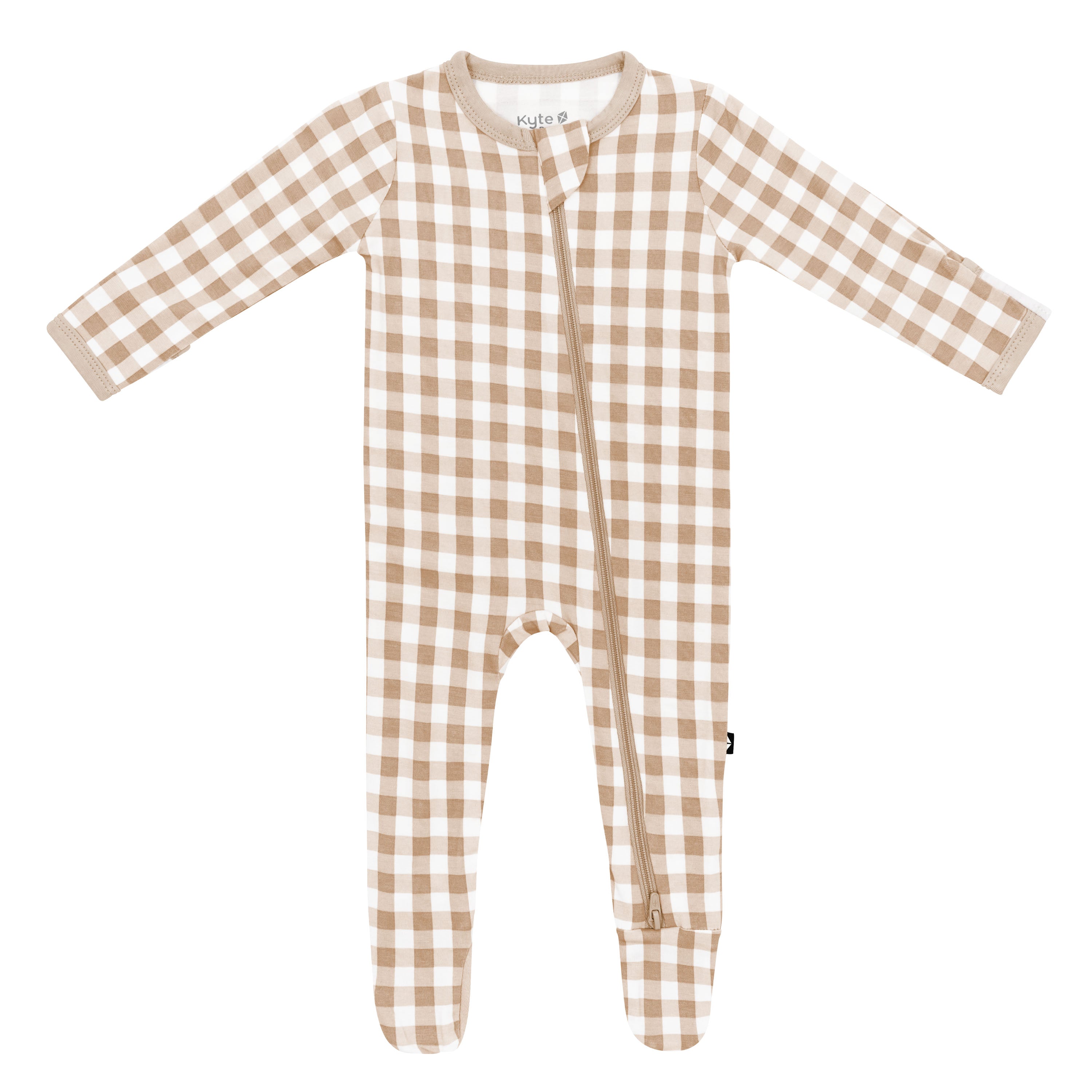 Product photo of the Zippered Footie in Gingham Bisque
